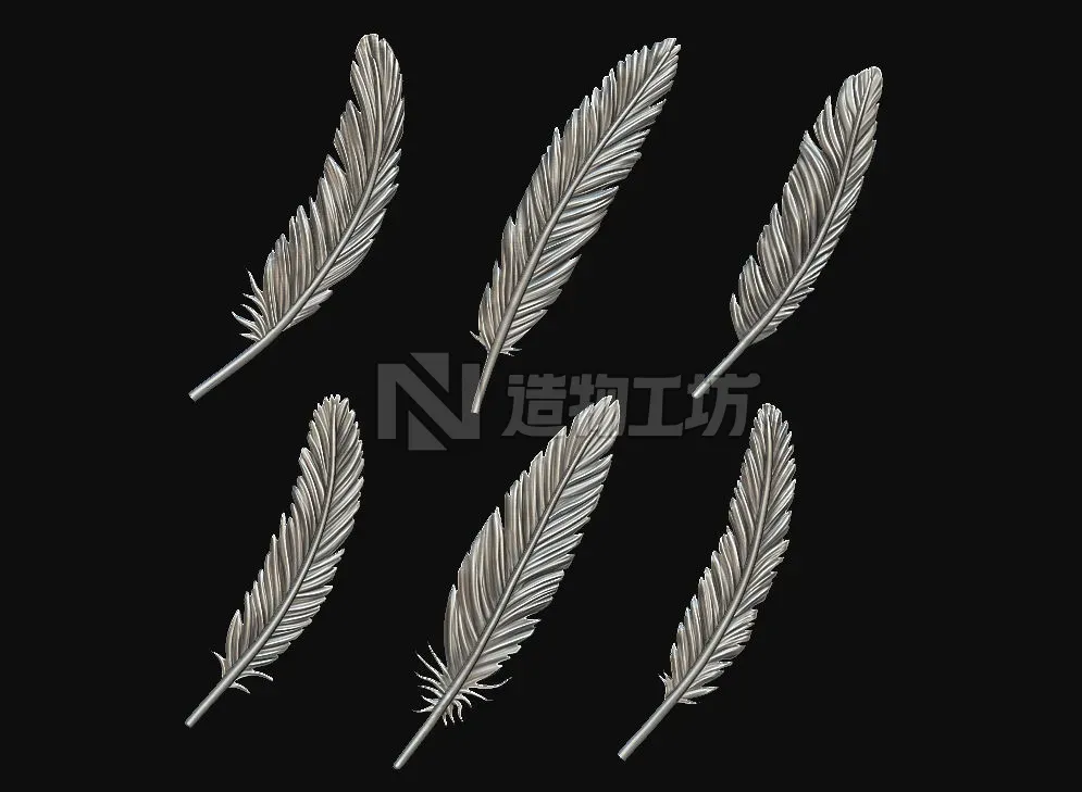Feather Set six feathers 3D print model