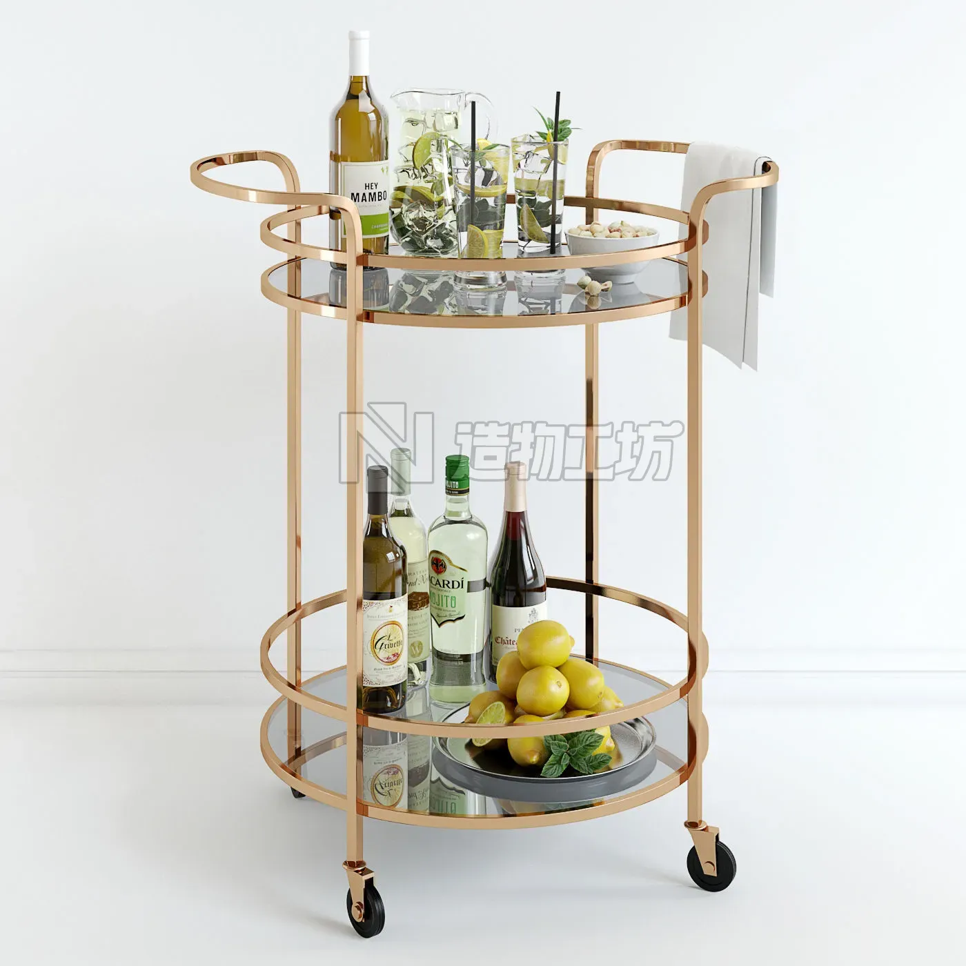 Bar Cart Pottery Barn 3D model