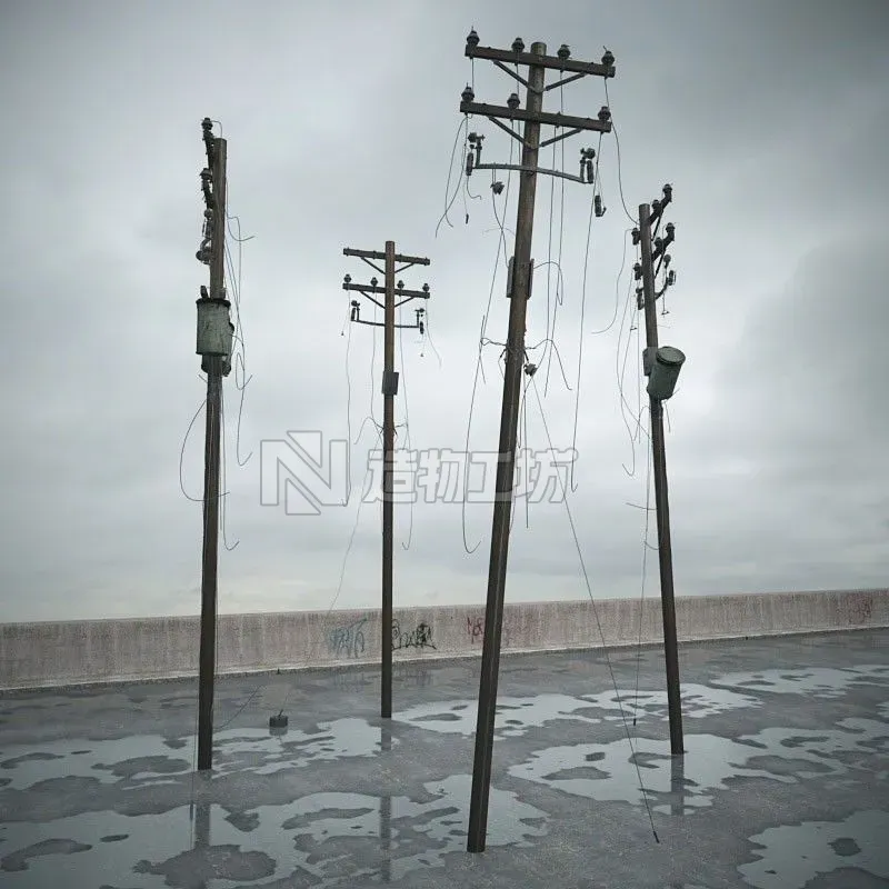 destroyed poles 082 am165 3D model
