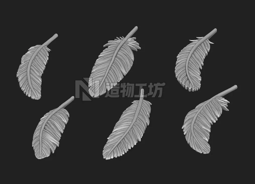 Feather Set six feathers 3D print model