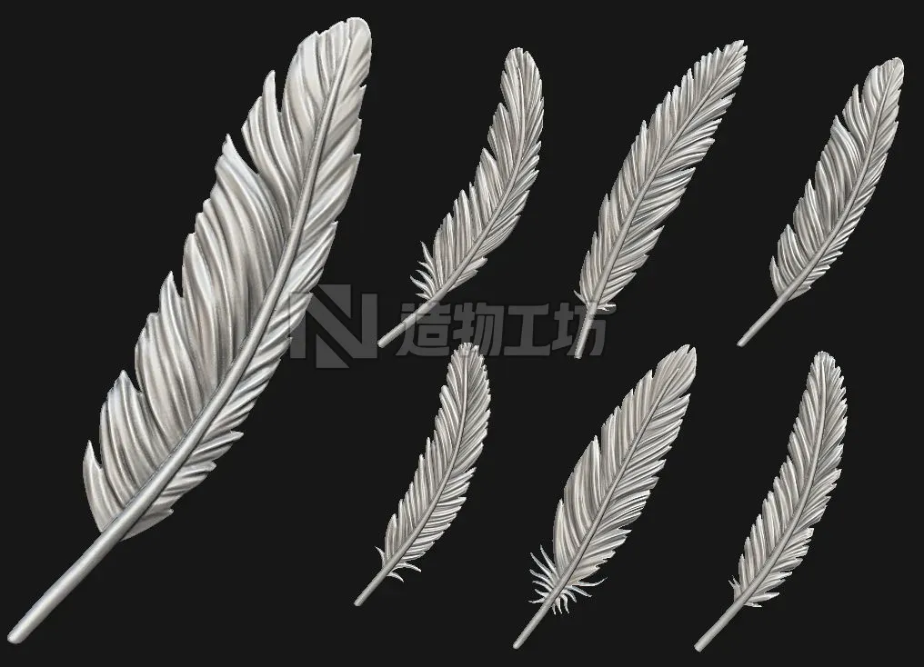Feather Set six feathers 3D print model