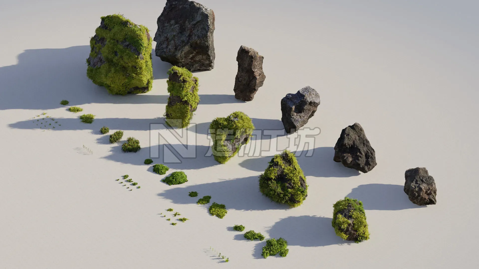 Moss 7 Species and Stones - PBR Asset Kit Low-poly 3D model