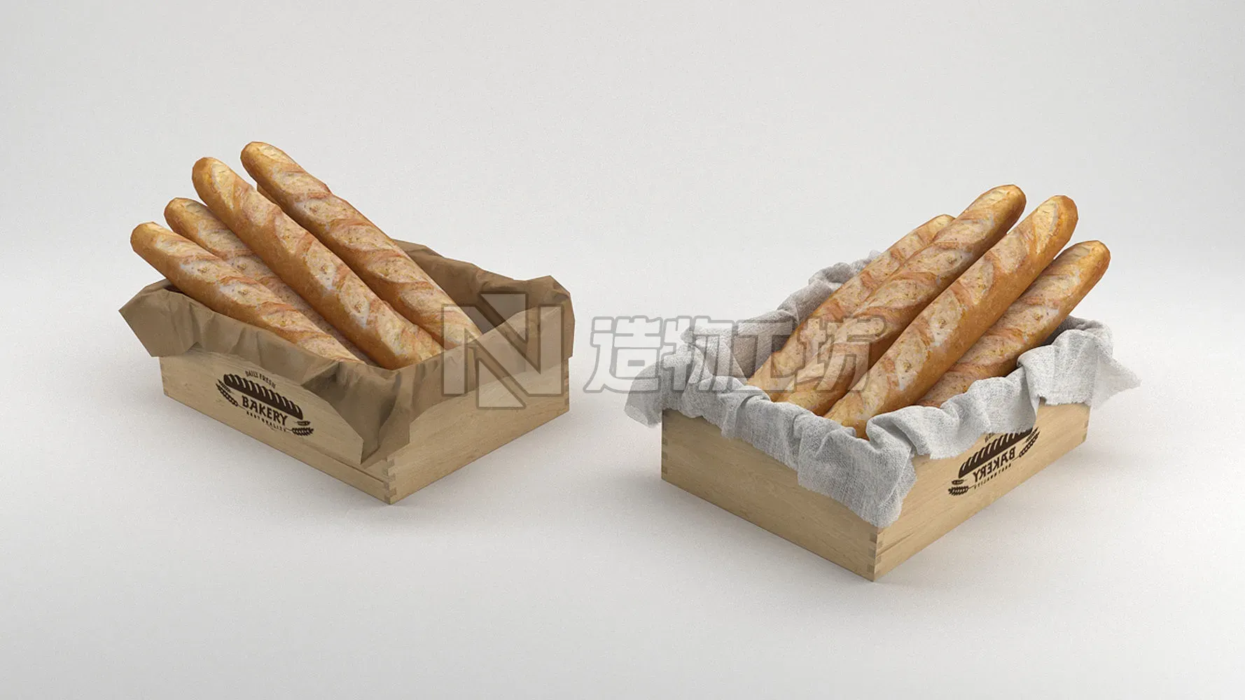 Breadroll Basket baguette breadbox Low-poly 3D model