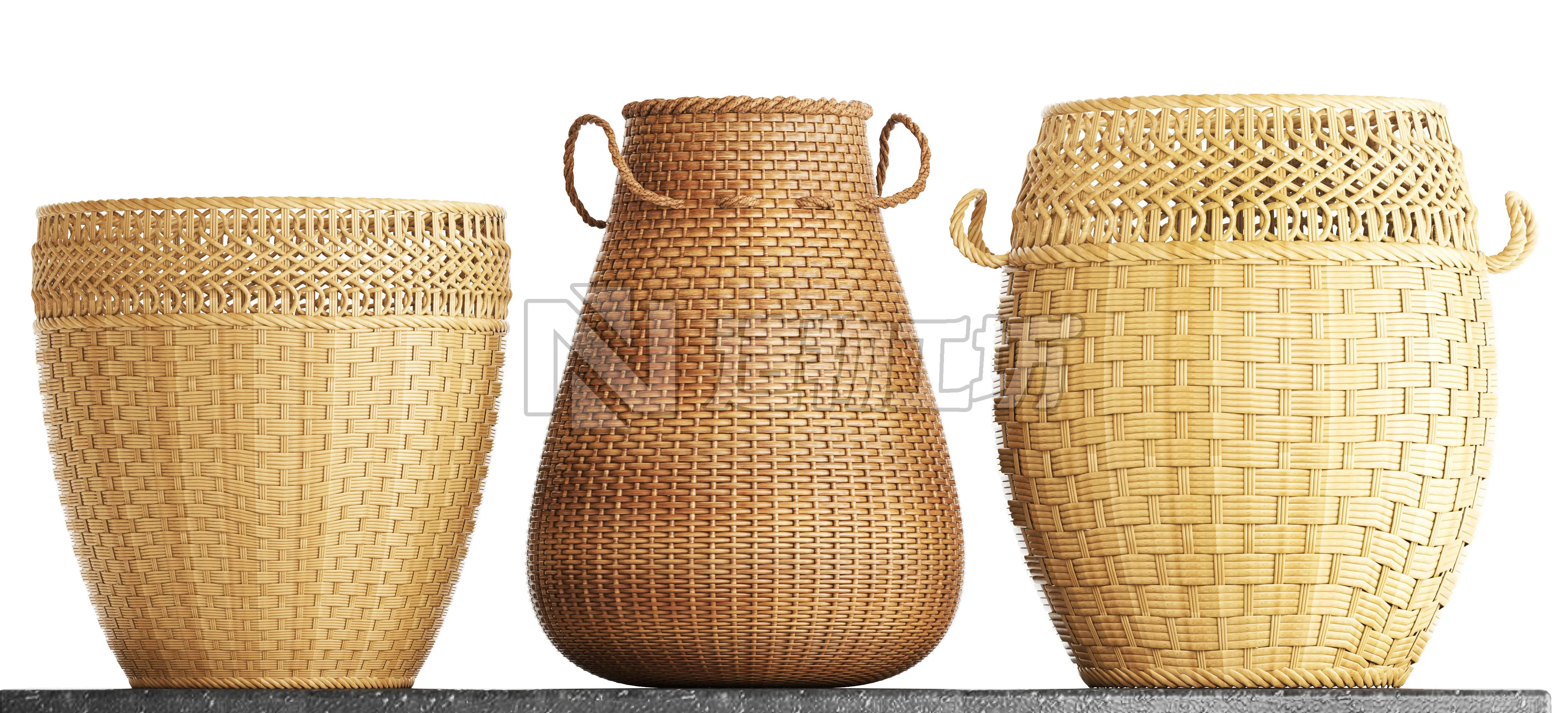 Basket Rattan set collection 3D model