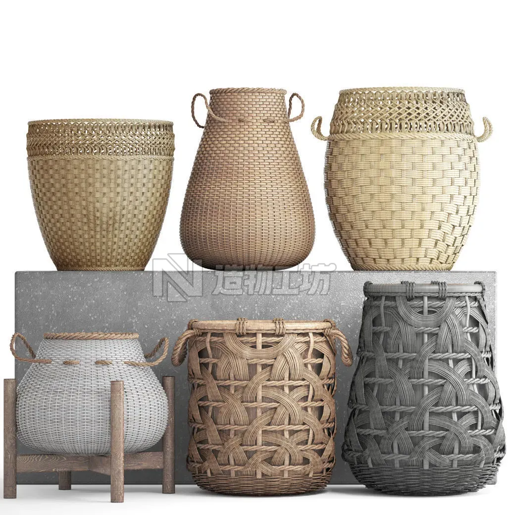 Basket Rattan set collection 3D model