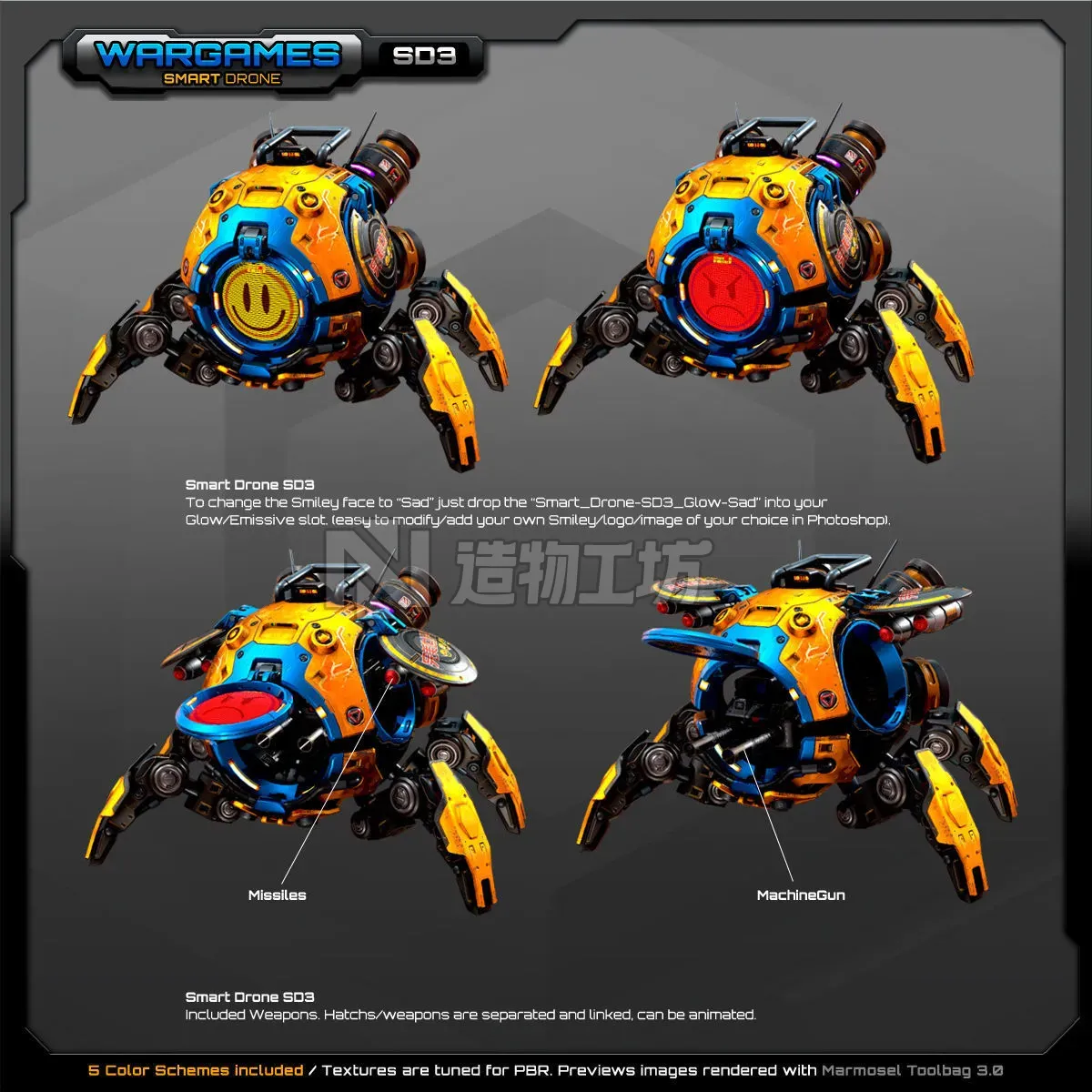 Smart Drone SD3 Low-poly 3D model