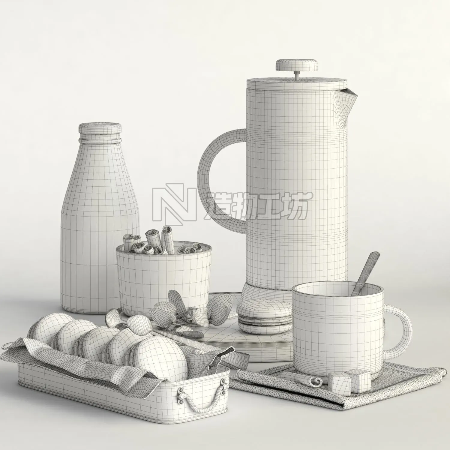 kitchen set 4 french press coffee maker 3D model