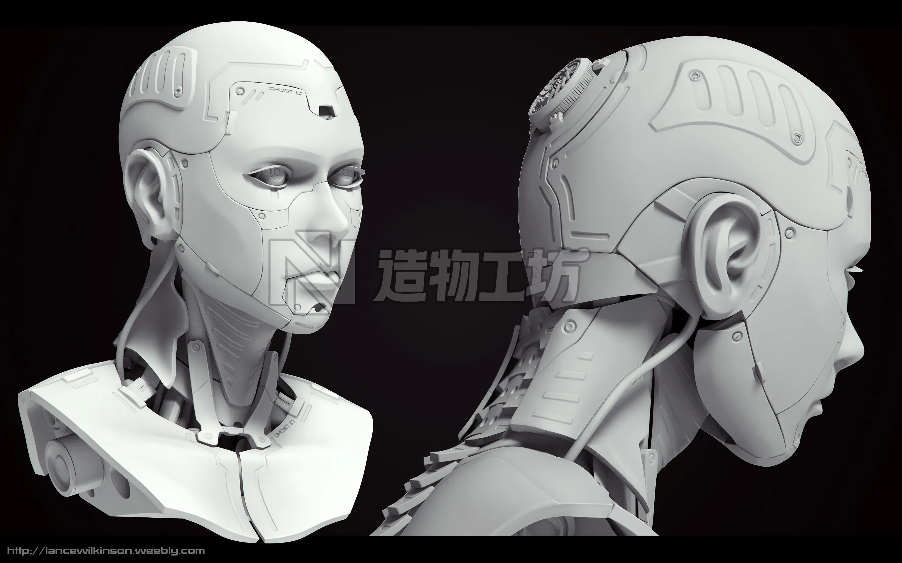 High Poly Female Cyborg Head 3D model