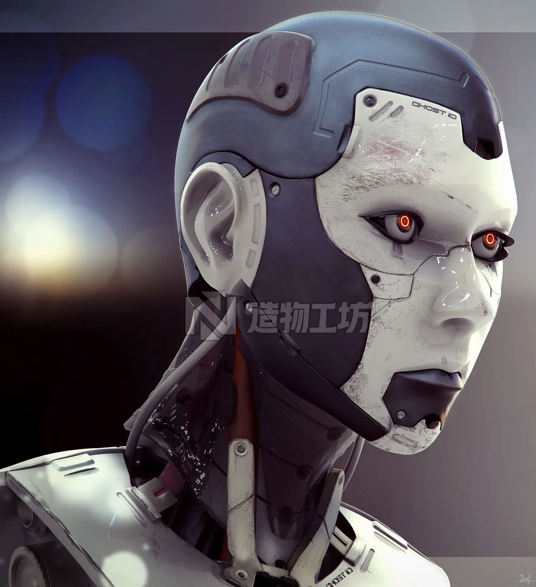 High Poly Female Cyborg Head 3D model