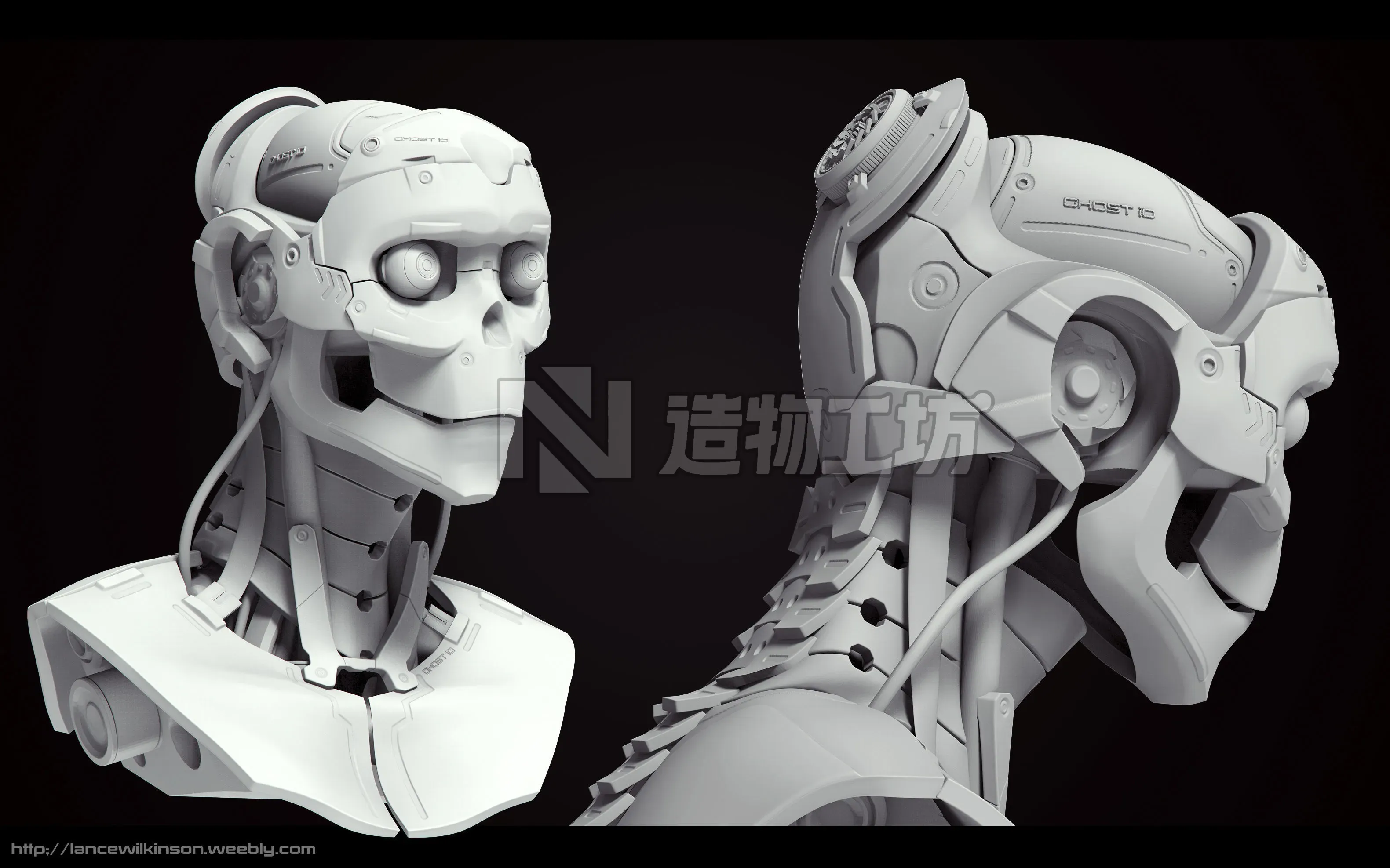 High Poly Female Cyborg Head 3D model