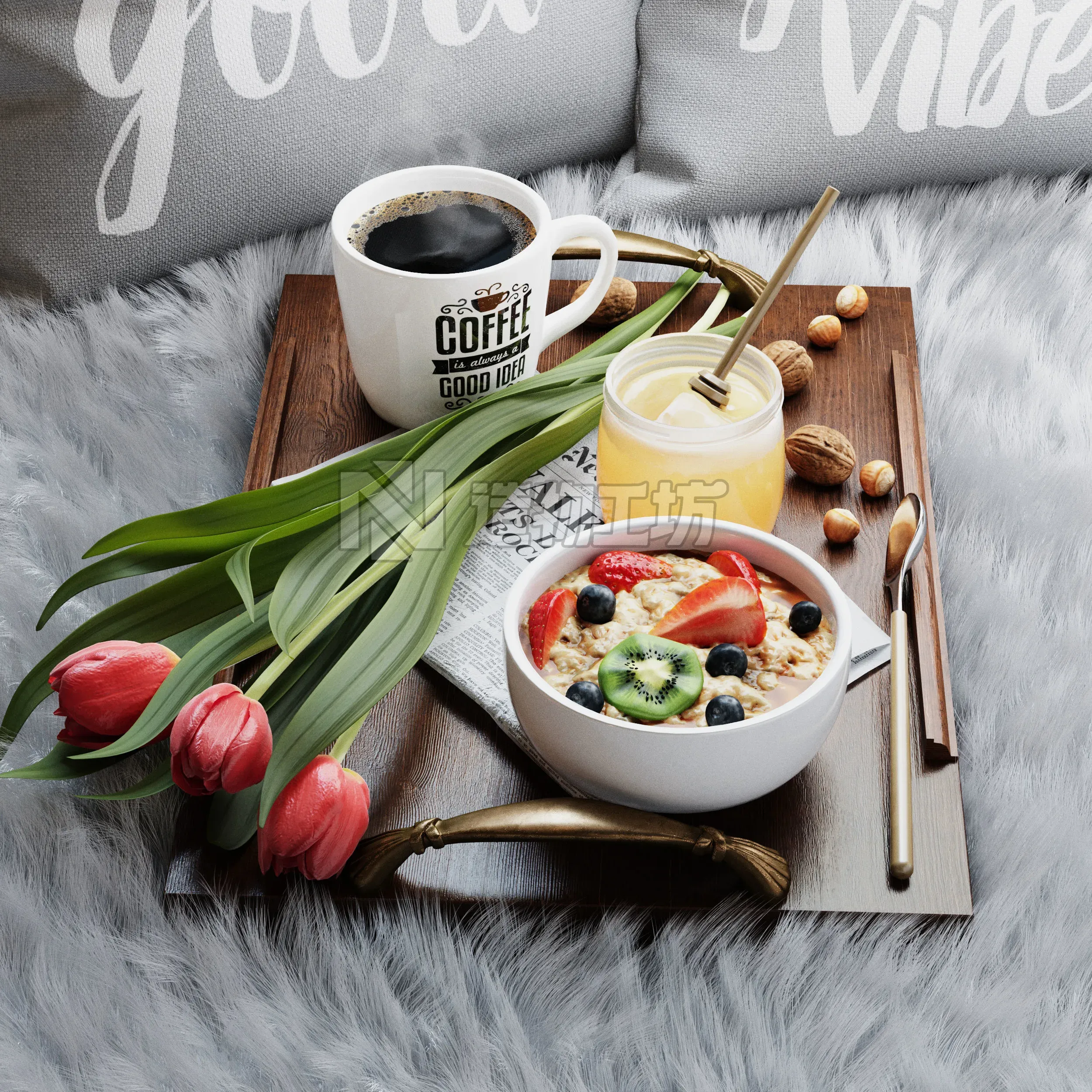 Breakfast in bed 3D model