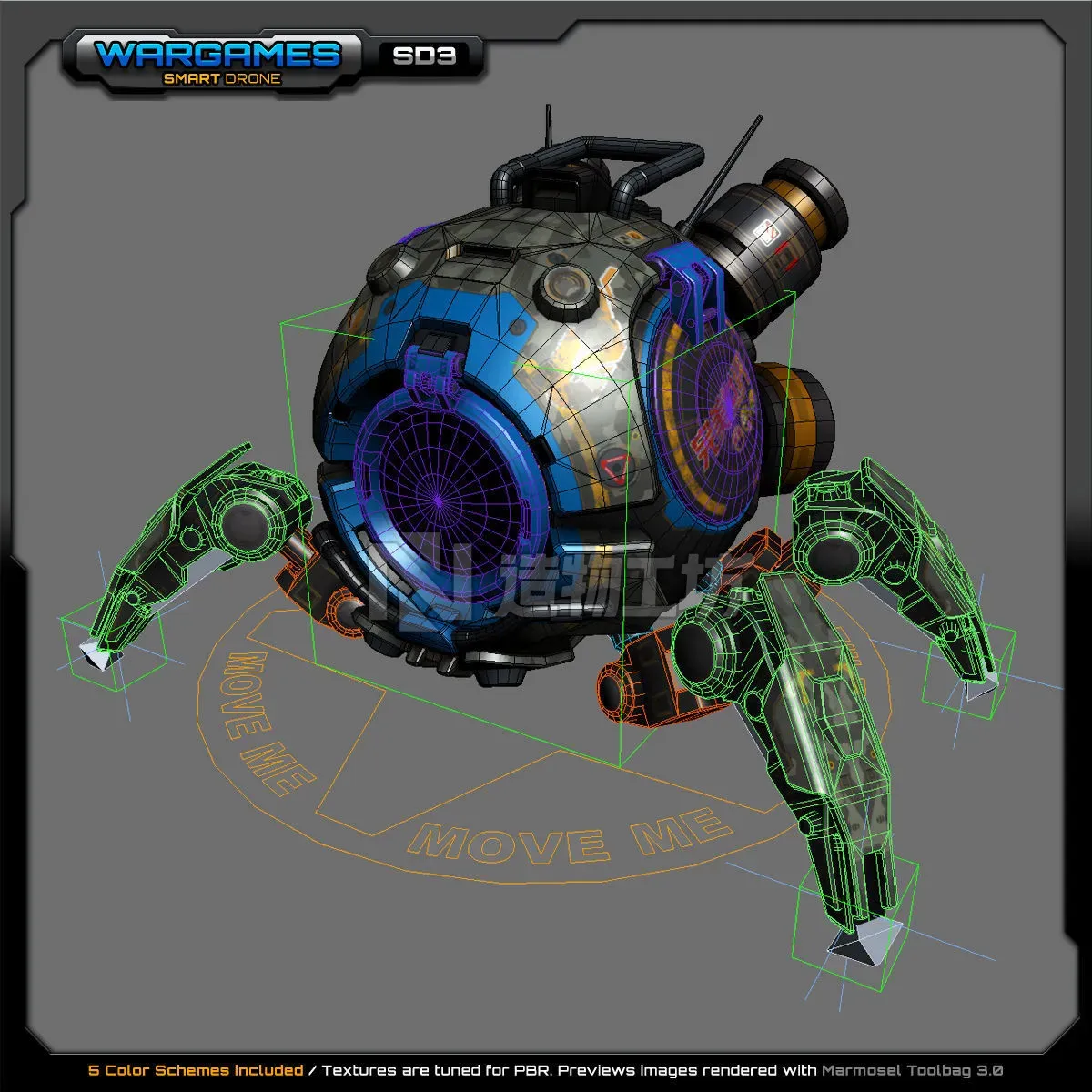 Smart Drone SD3 Low-poly 3D model