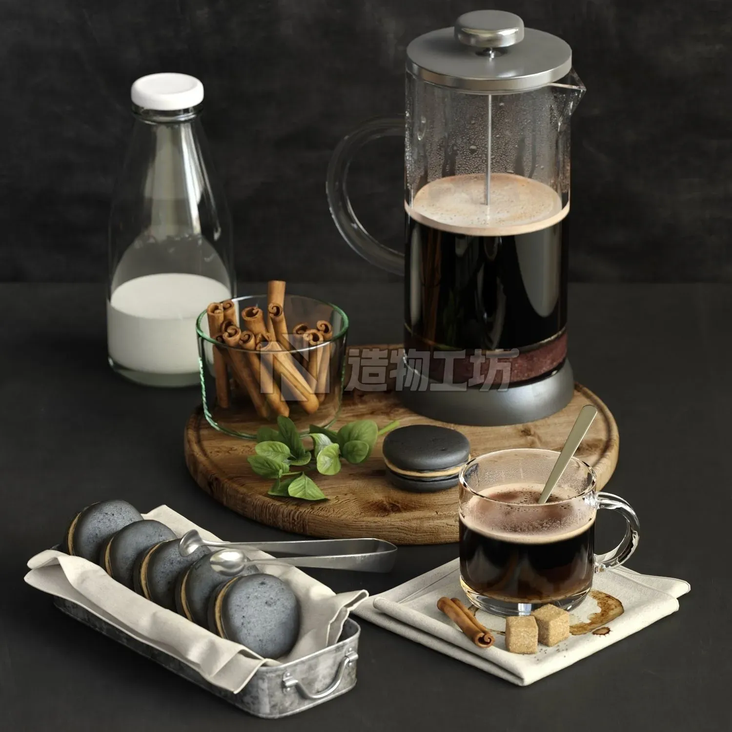 kitchen set 4 french press coffee maker 3D model
