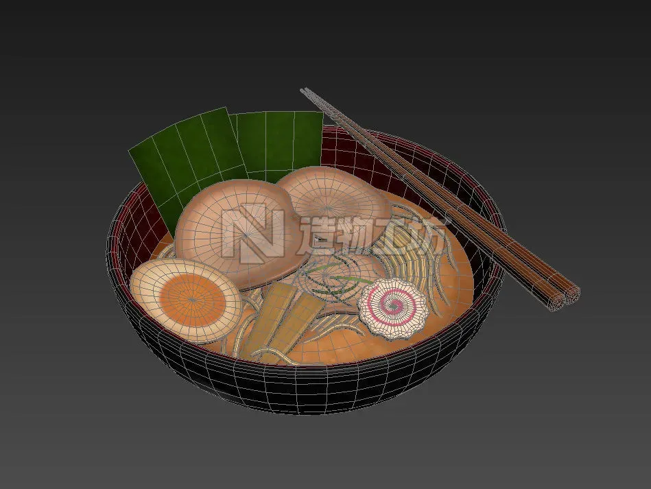 Ramen bowl with leaf 3D model