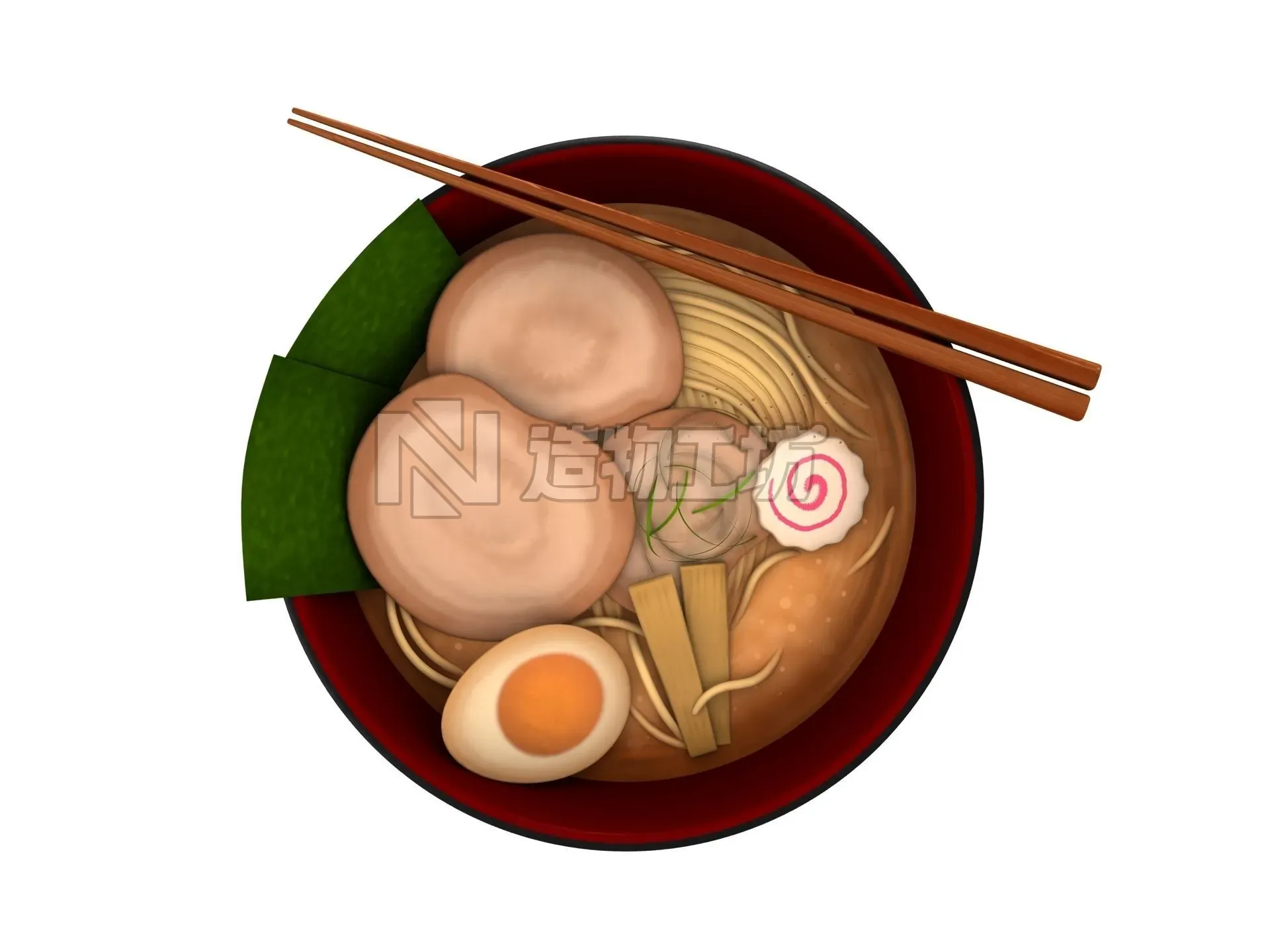 Ramen bowl with leaf 3D model