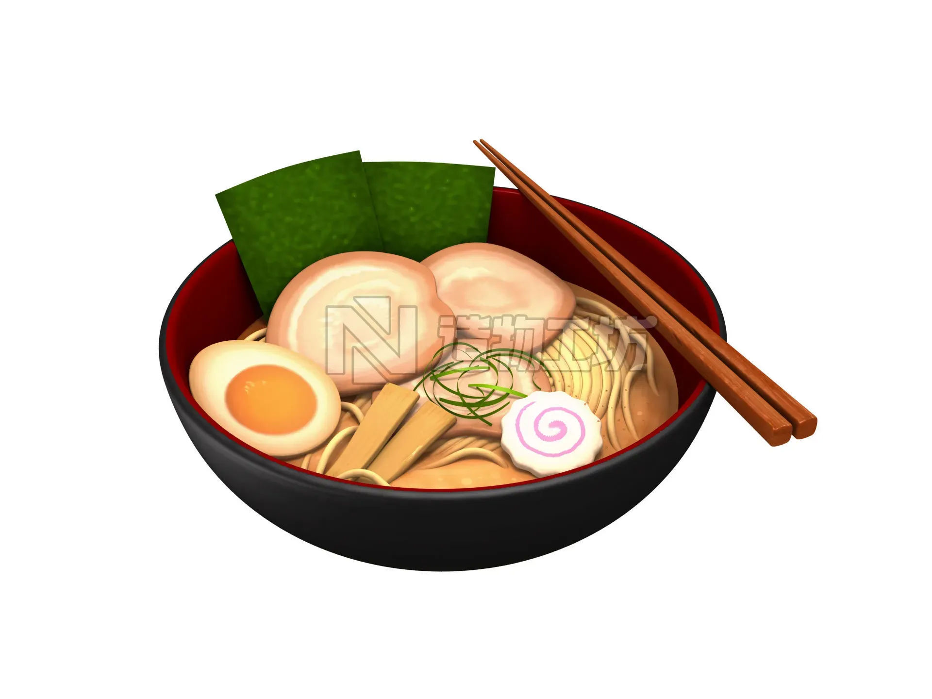 Ramen bowl with leaf 3D model
