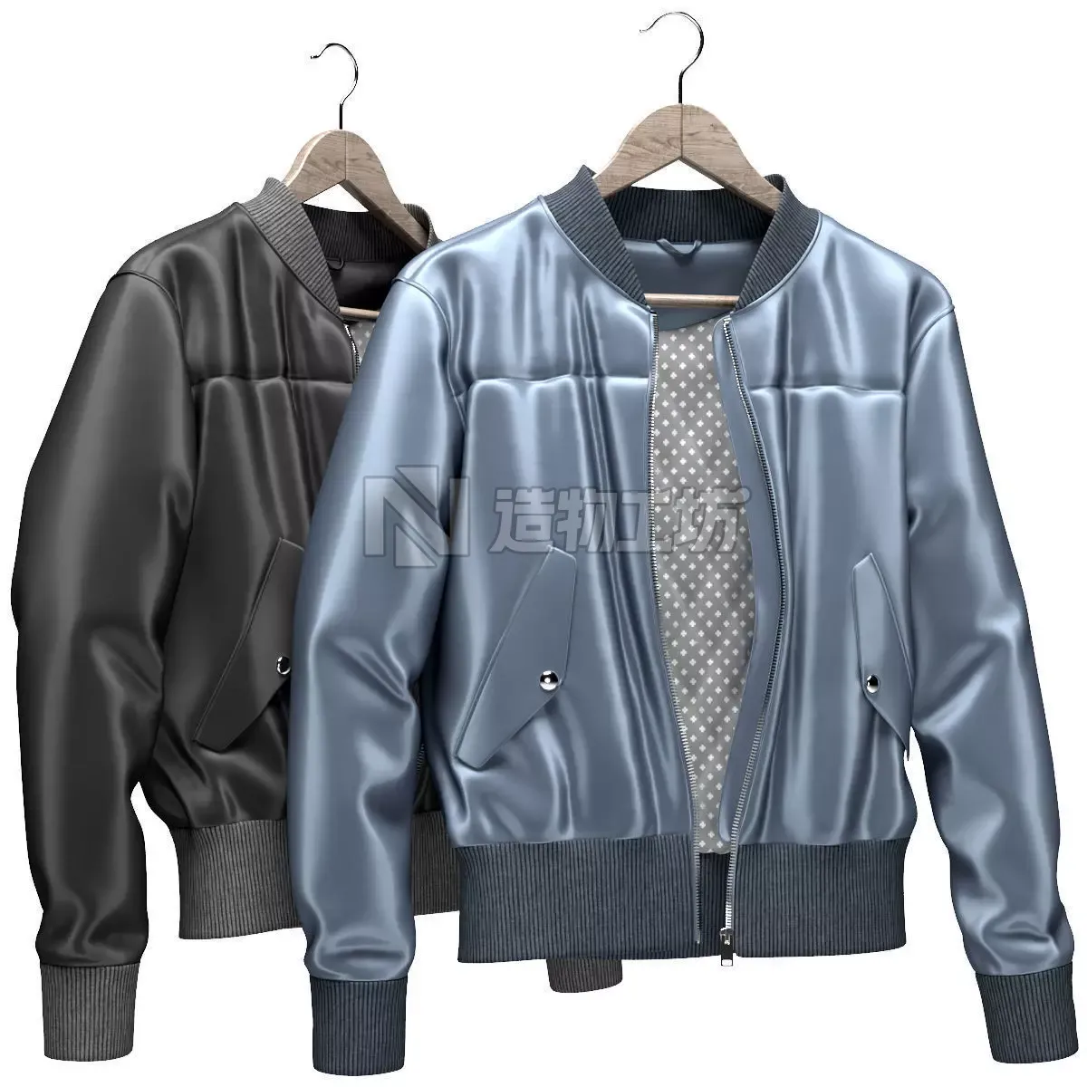 BOMBERS two jackets hanging on hanger 3D model