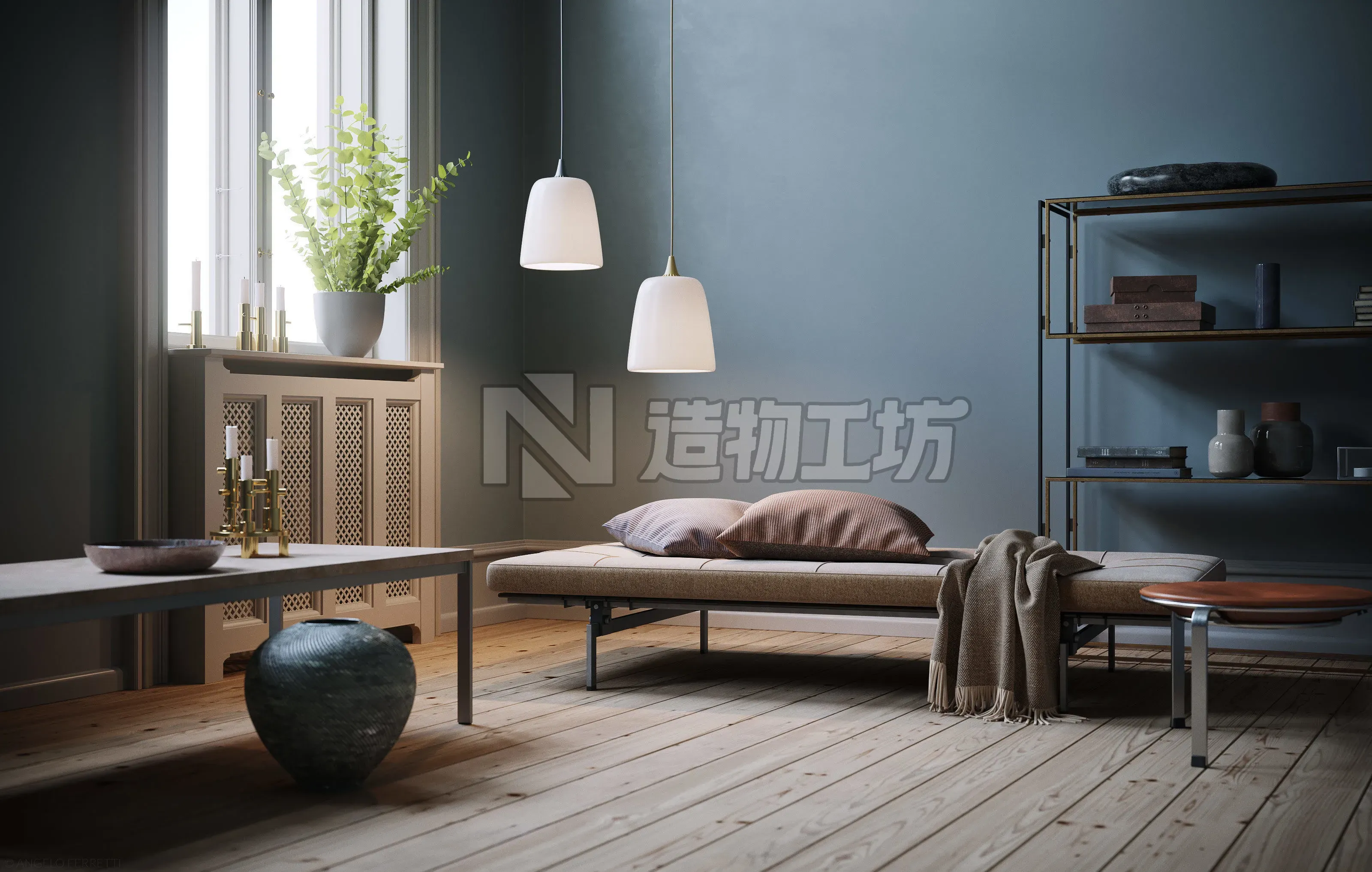 Twin Lamps interior scene 3D model