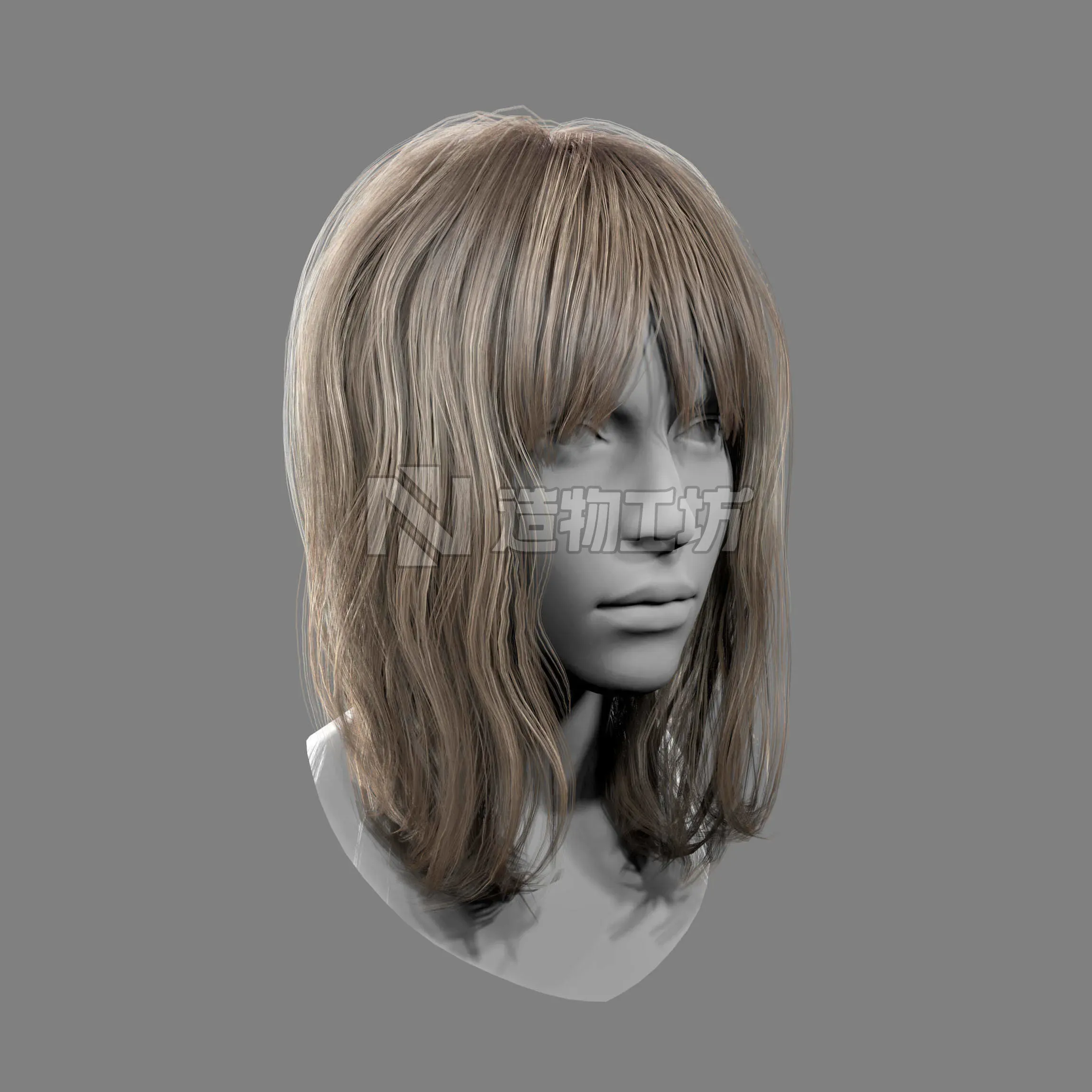 Realtime Medium Length Hairstyle Low-poly 3D model