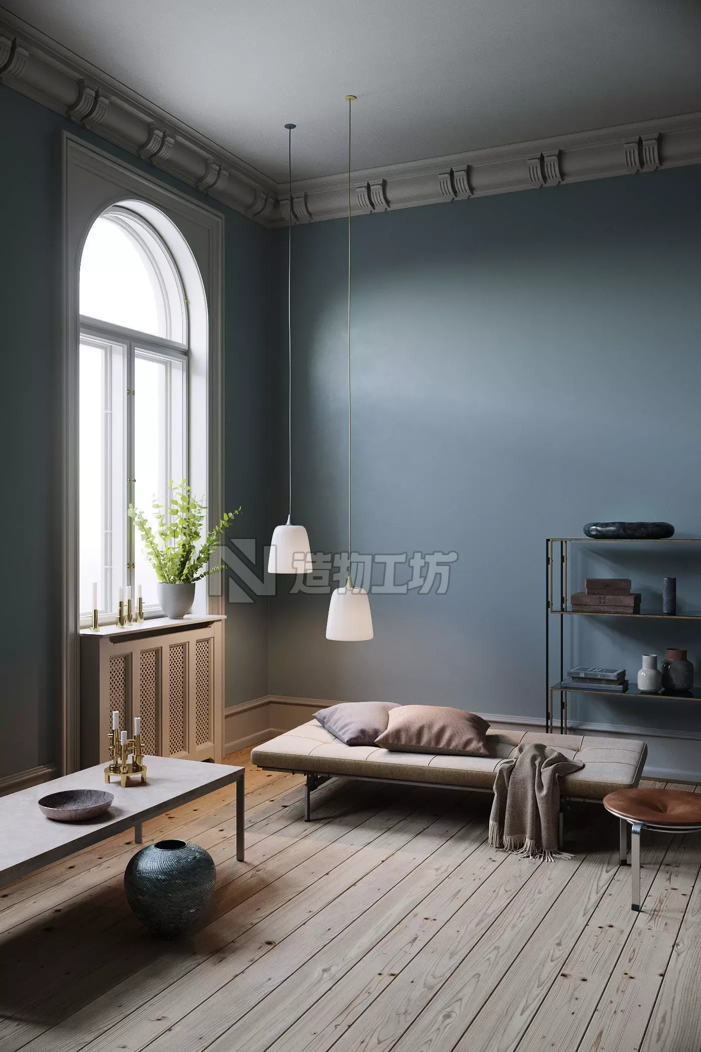 Twin Lamps interior scene 3D model
