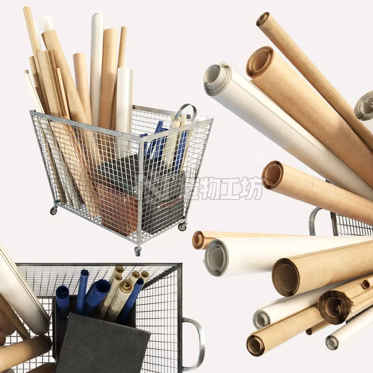 iron basket with paper 3D model