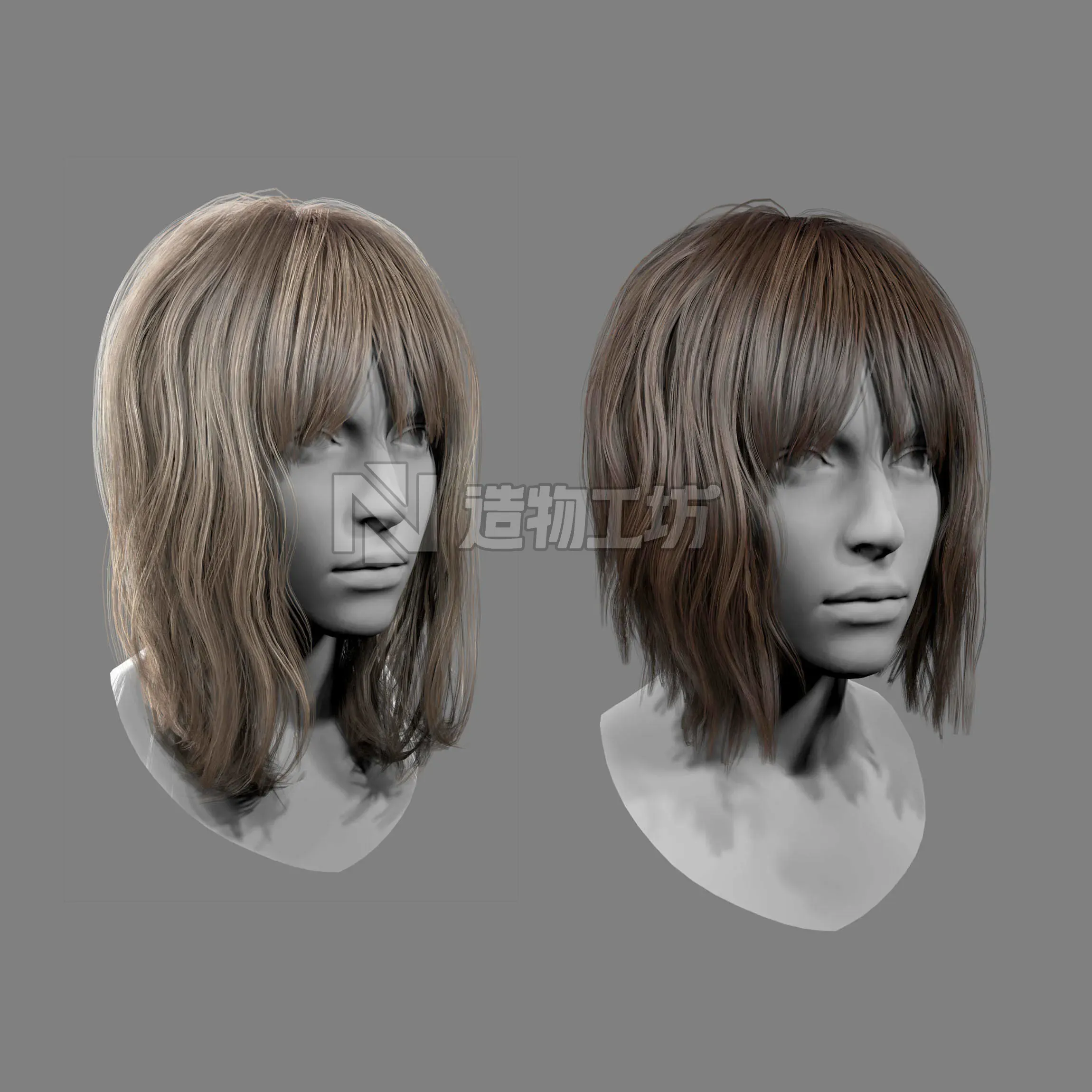 Realtime Medium Length Hairstyle Low-poly 3D model
