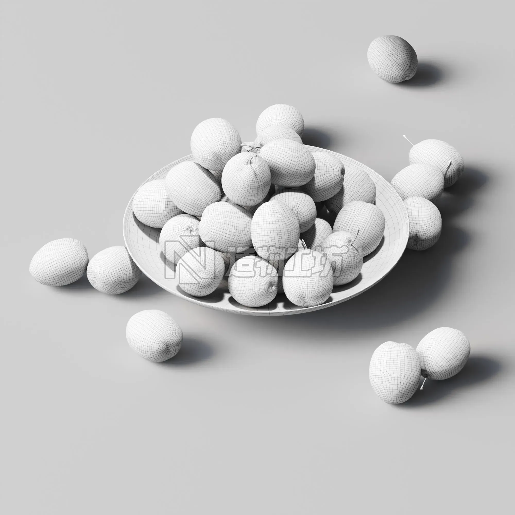 Plums on a plate Low-poly 3D model