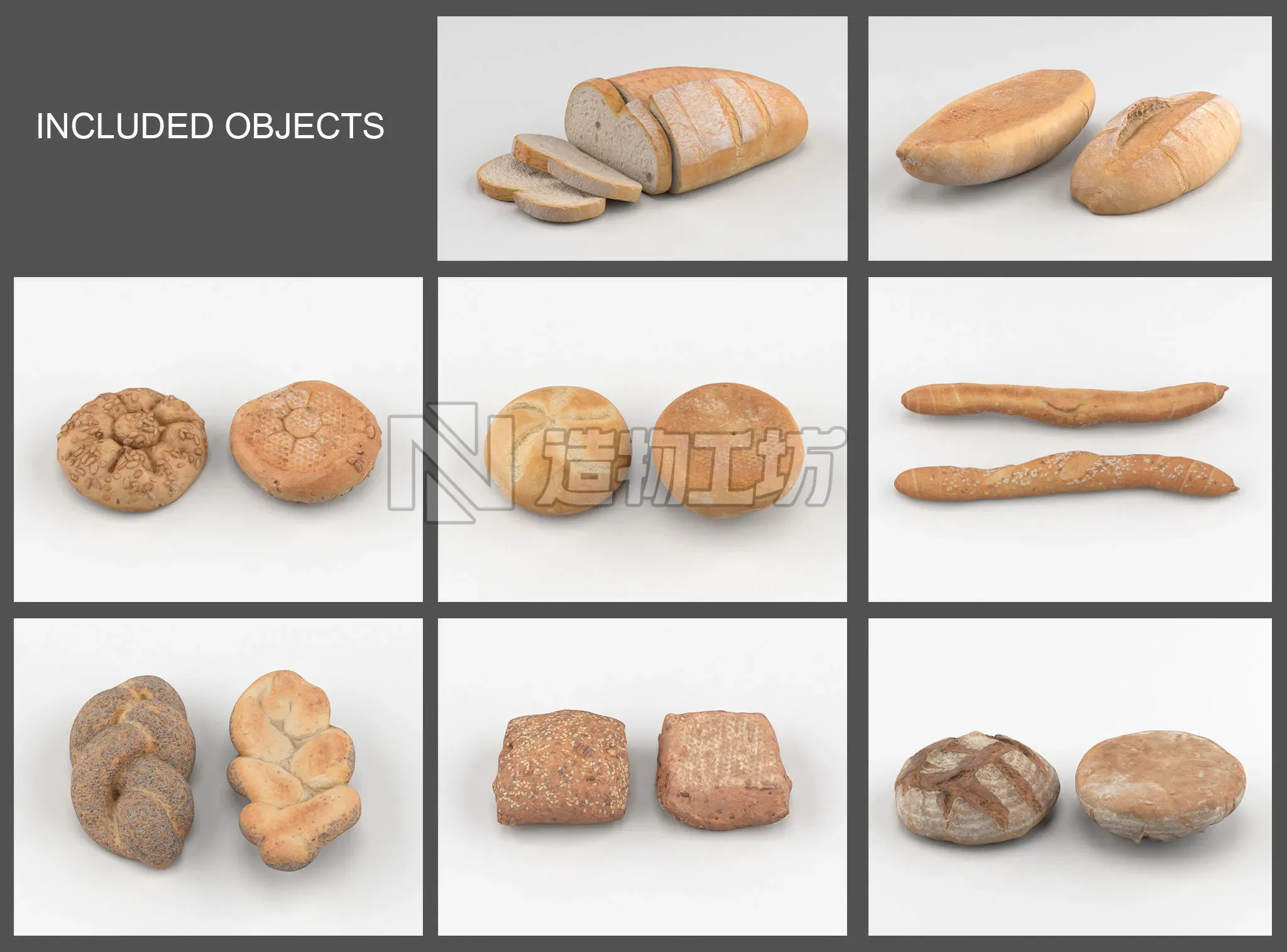 Bread Set breads 3D model