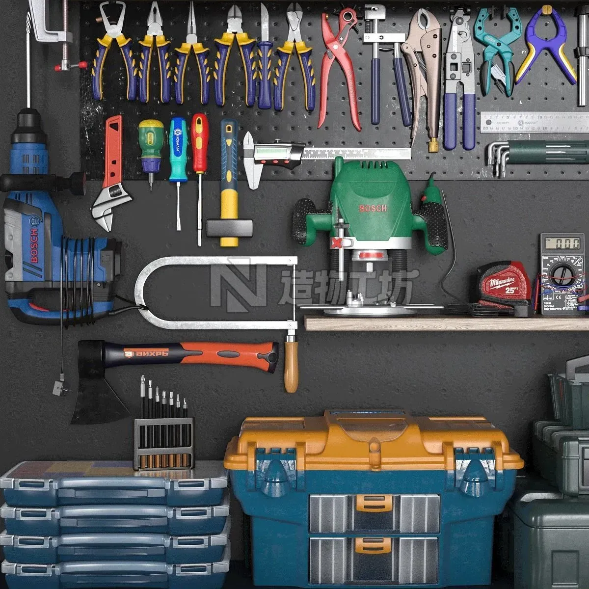 garage tools set 3 Low-poly 3D model