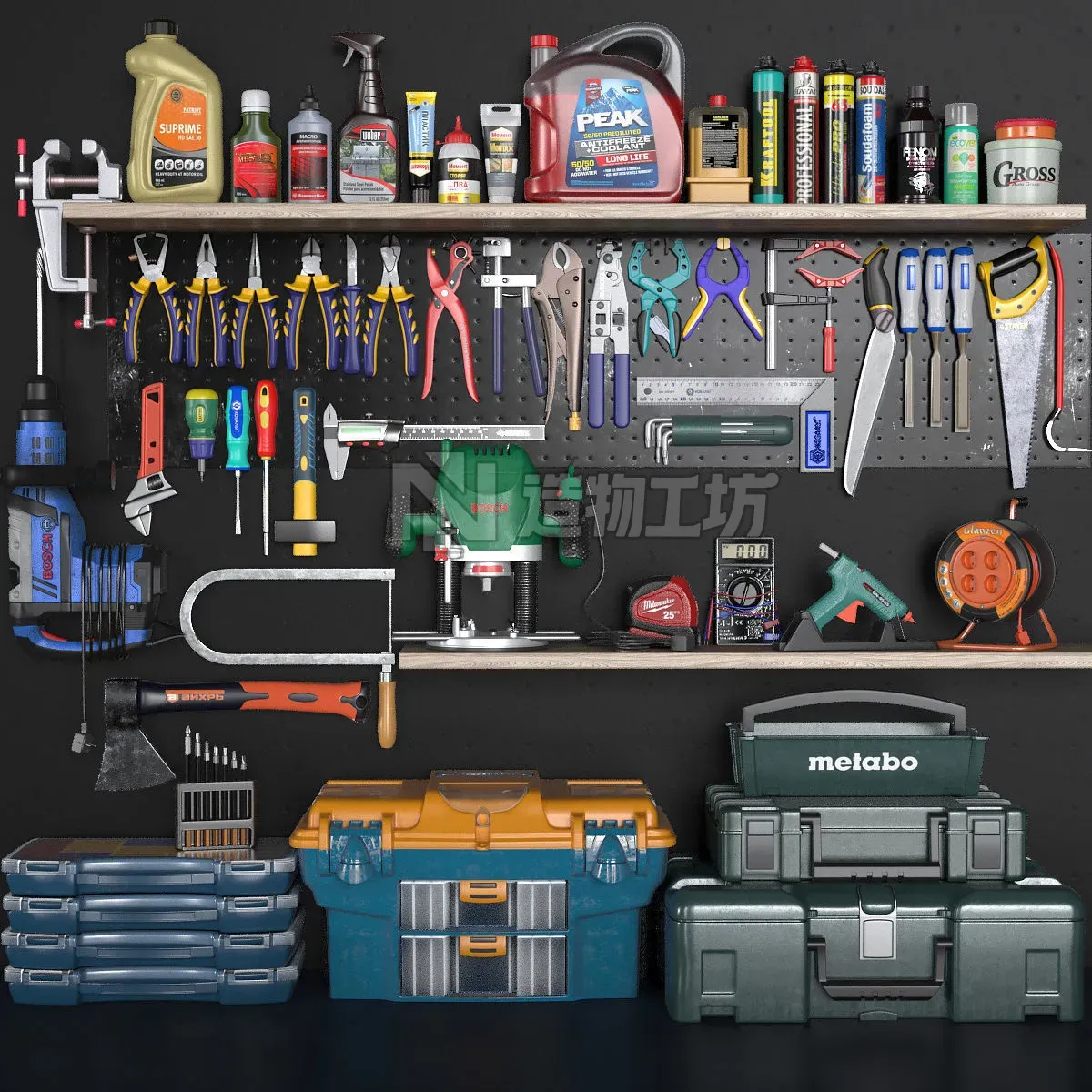 garage tools set 3 Low-poly 3D model