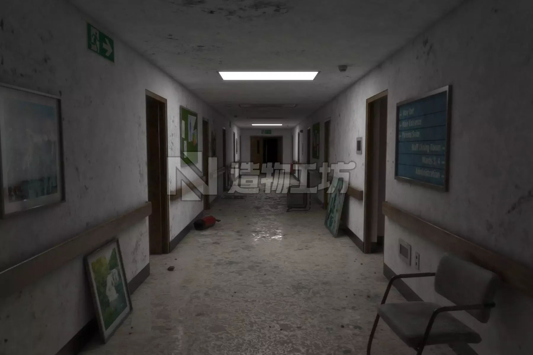 Abandoned Hospital Corridor Low-poly 3D model