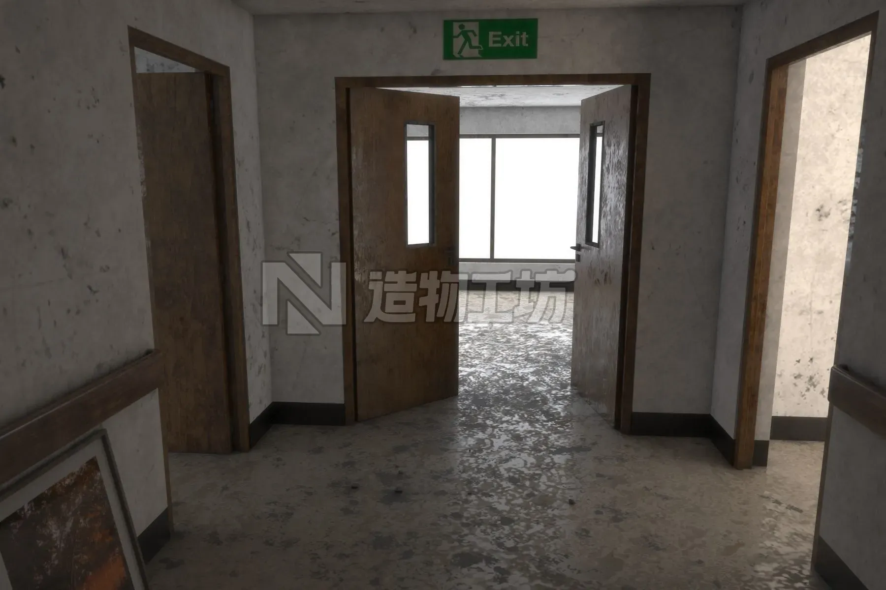 Abandoned Hospital Corridor Low-poly 3D model