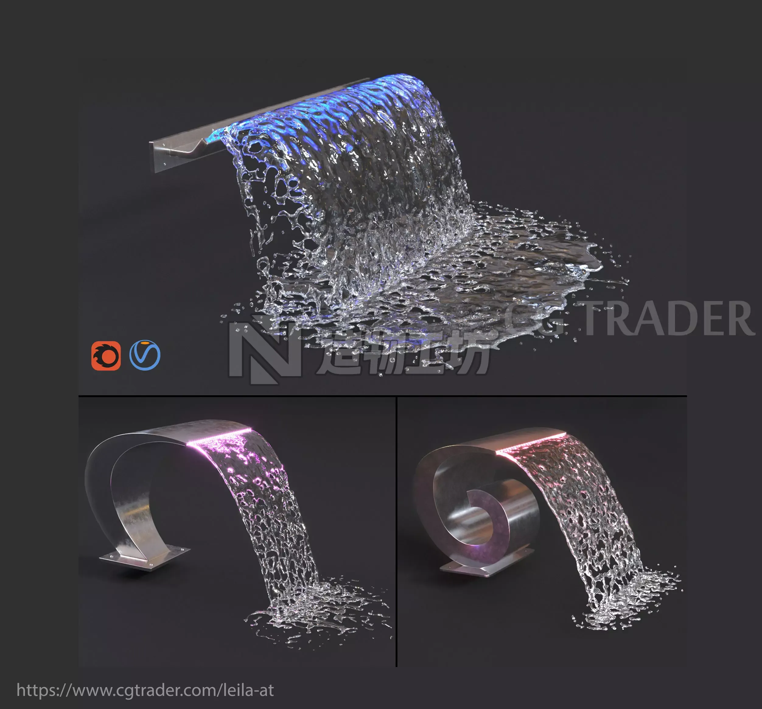  Waterfall Cobra and Snail and  wide Cascade  3D model