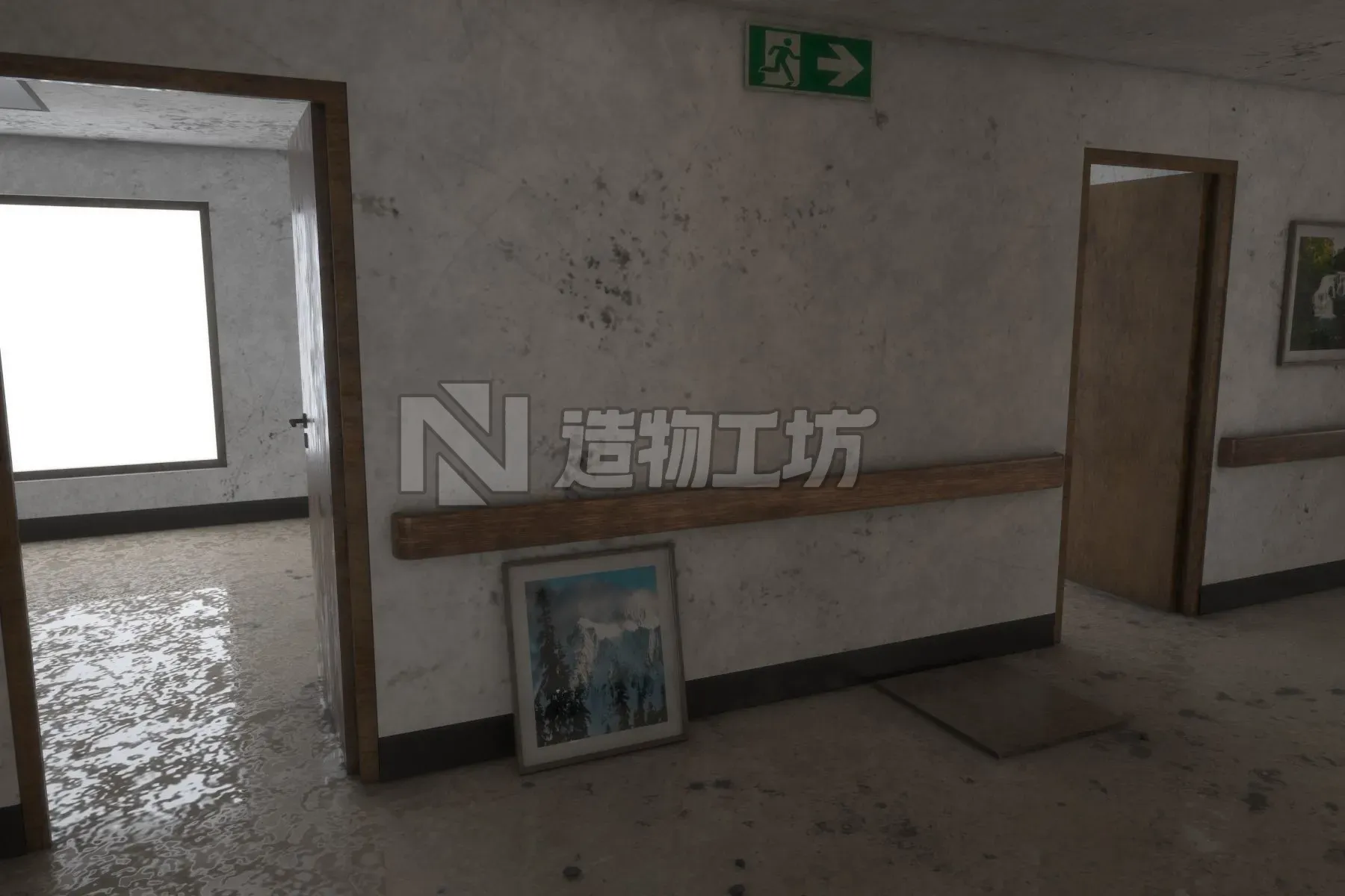 Abandoned Hospital Corridor Low-poly 3D model