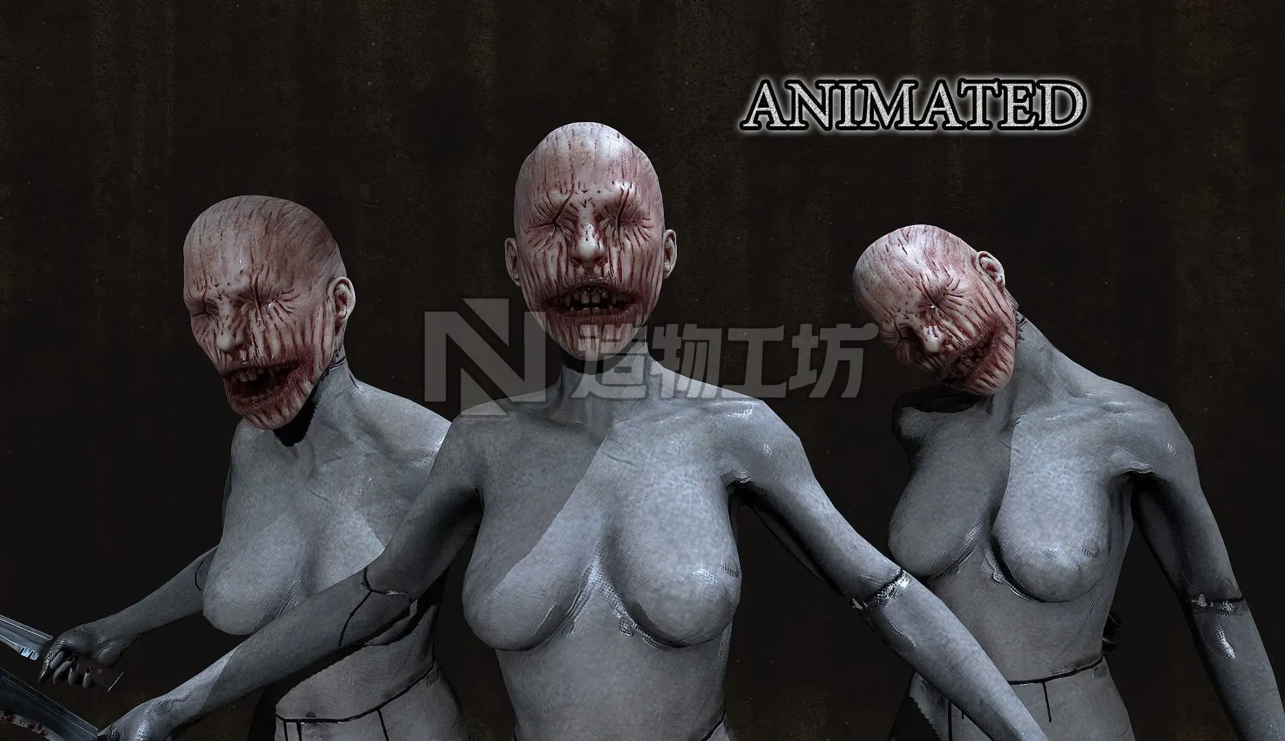 HORROR mannequin Animated Low-poly 3D model