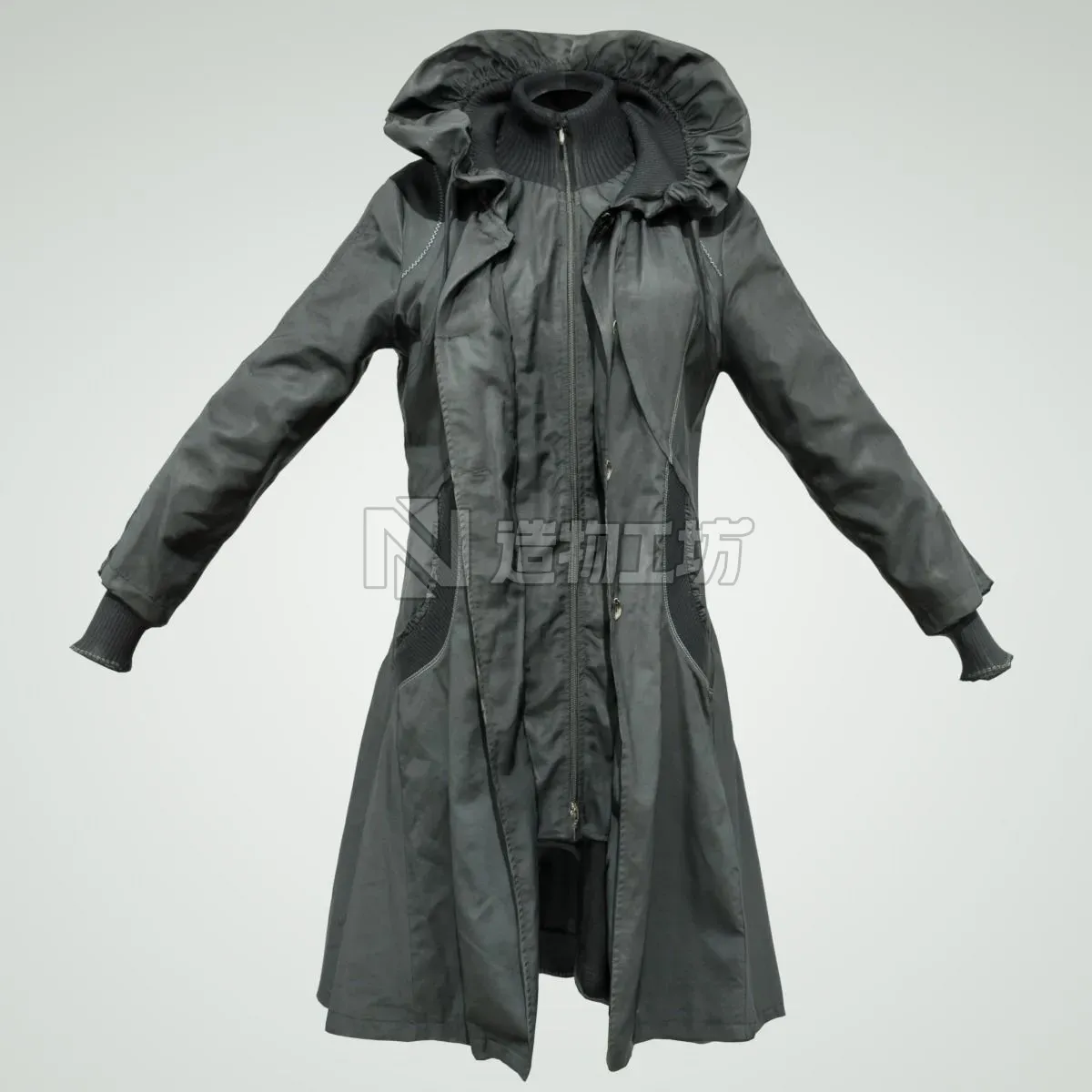Long black Coat Low-poly 3D model