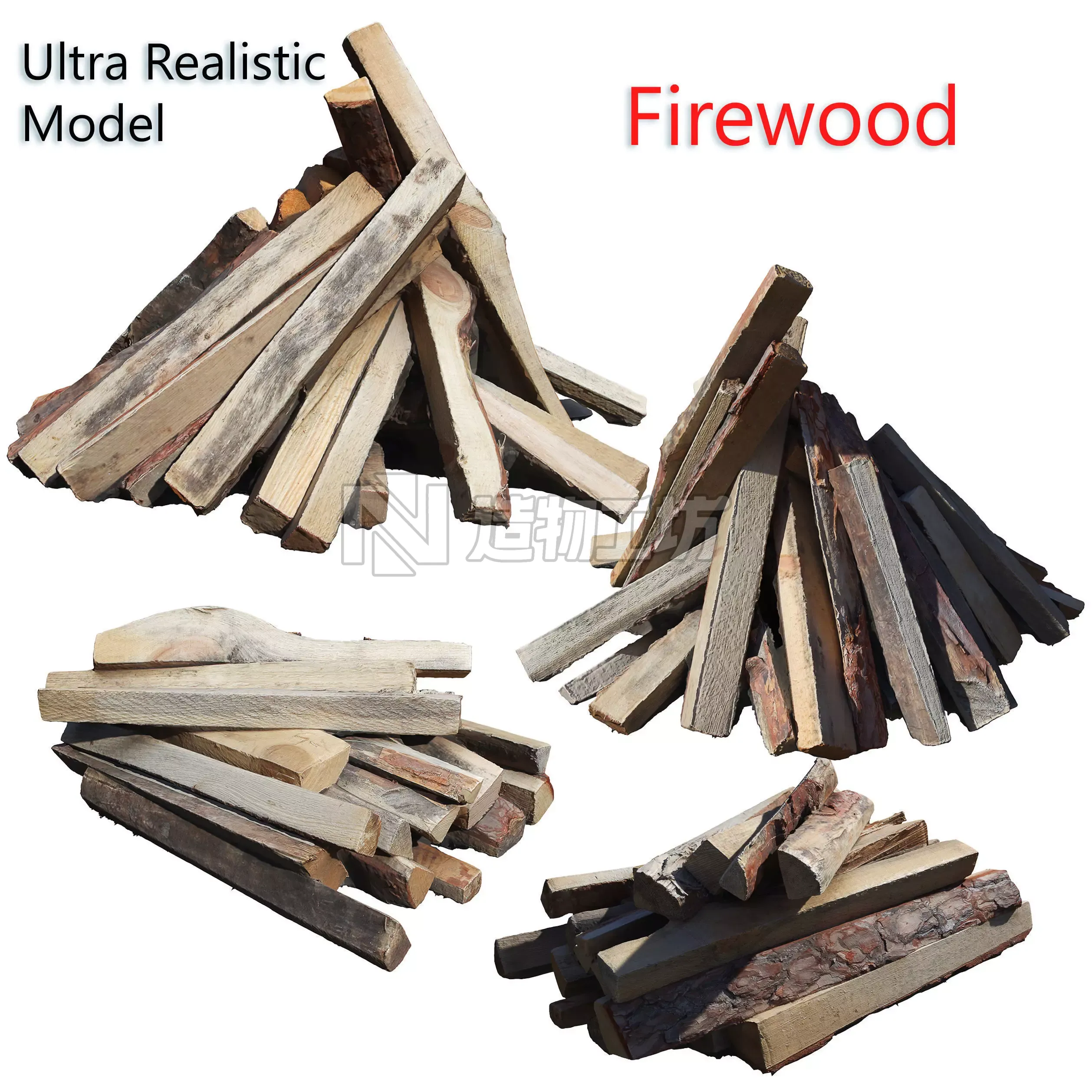 Ultra realistic Firewood Scan Low-poly 3D model