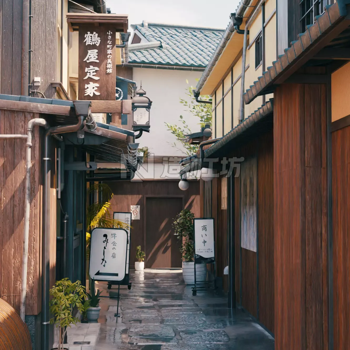 Blender Japan old alley with day-night and weather cycle 3D model