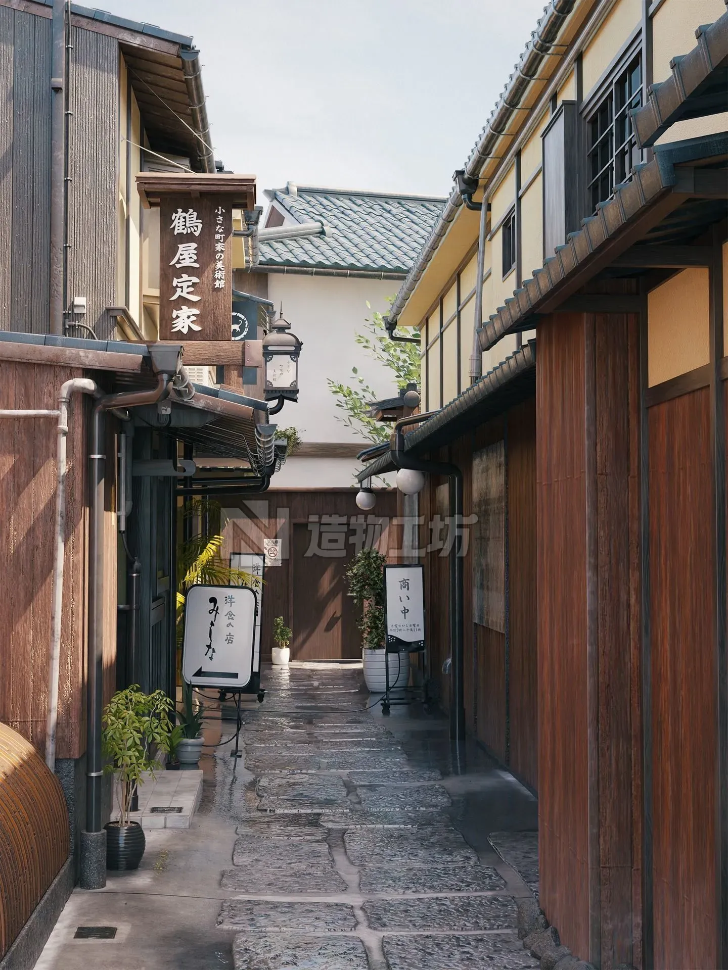 Blender Japan old alley with day-night and weather cycle 3D model