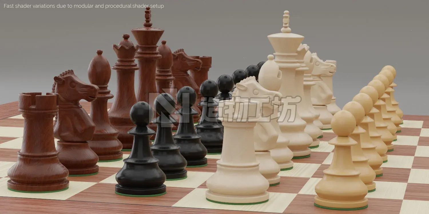 Chess pieces with rigged and posed figurines Low-poly 3D model