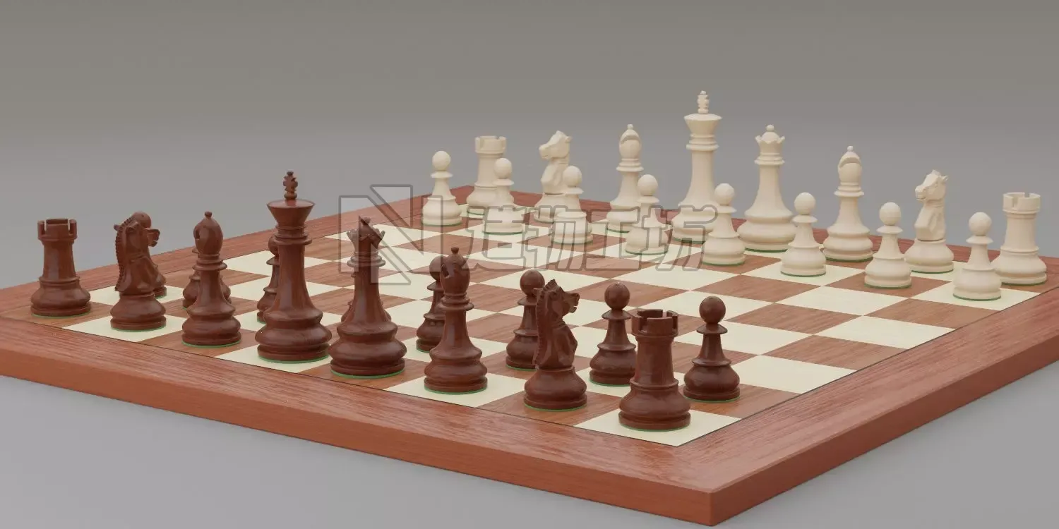 Chess pieces with rigged and posed figurines Low-poly 3D model