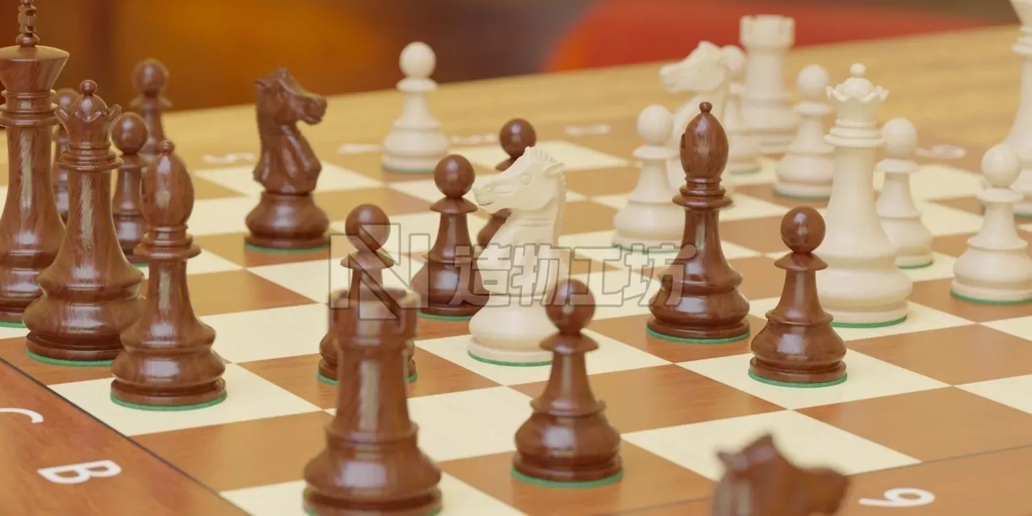 Chess pieces with rigged and posed figurines Low-poly 3D model