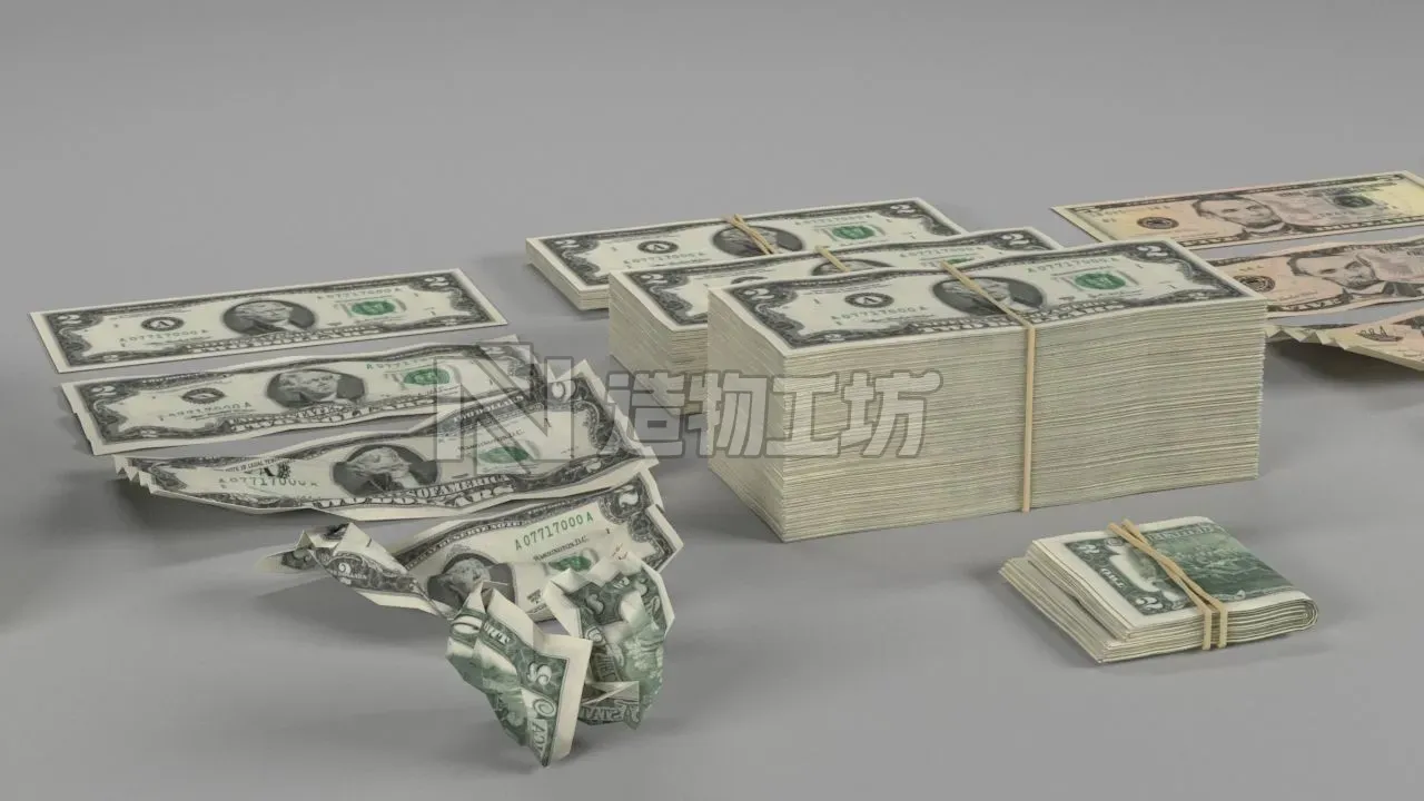 American Dollar USD Currency Pack Low-poly 3D model