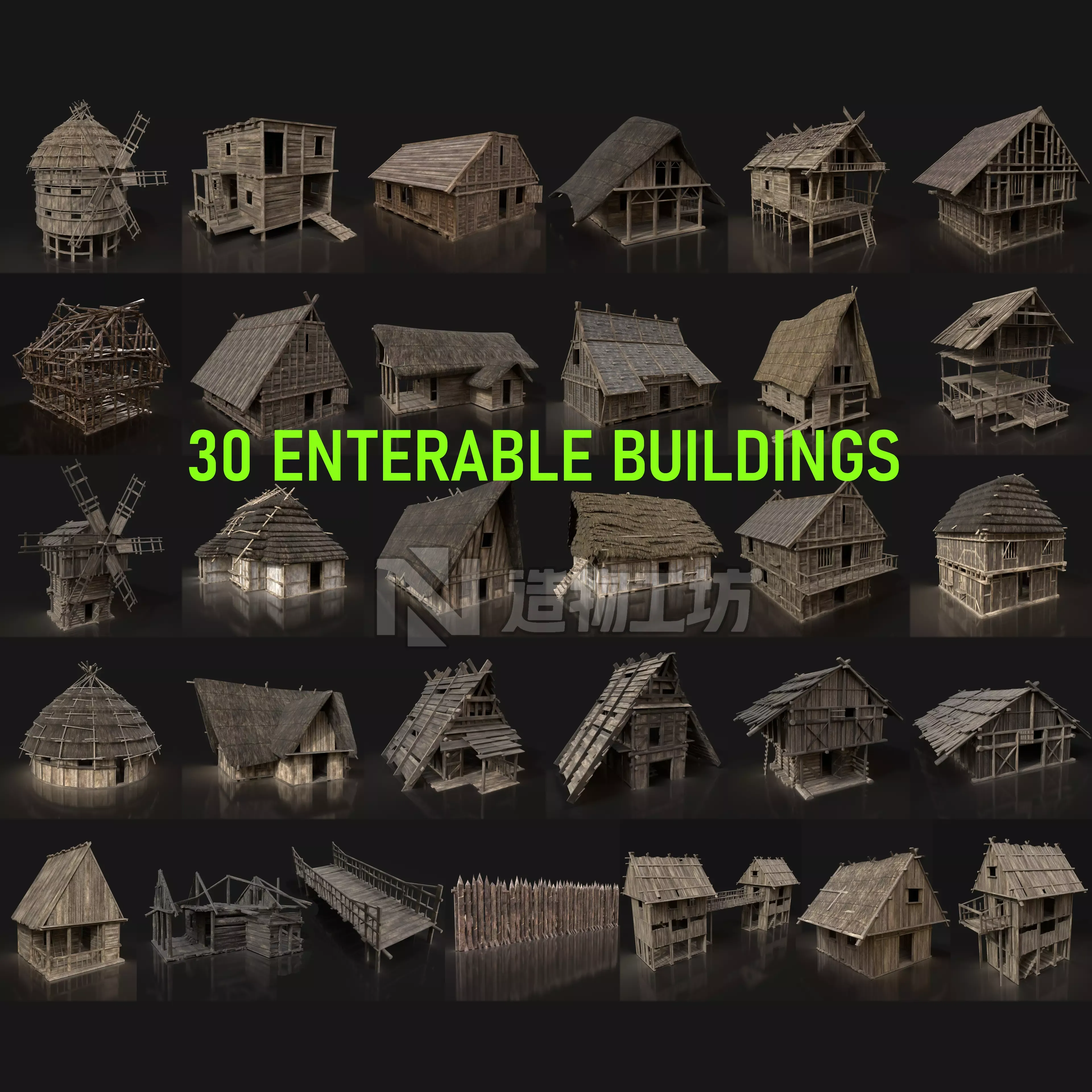 AAA MEDIEVAL SETTLEMENT VIKING HOUSES BUILDER PACK GENERIC 3D Model Collection