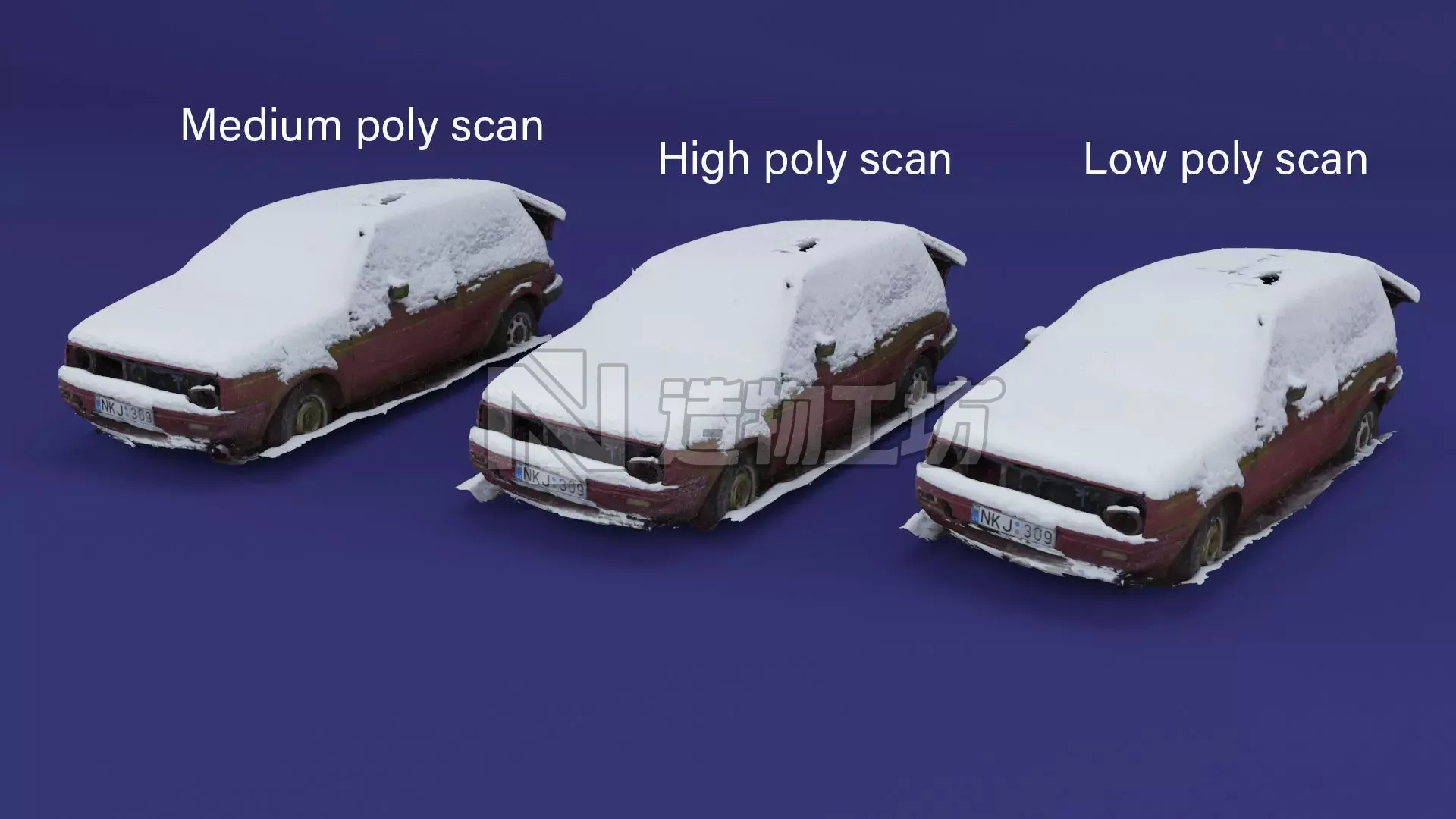 Wrecked Golf Mk II Low-poly 3D model