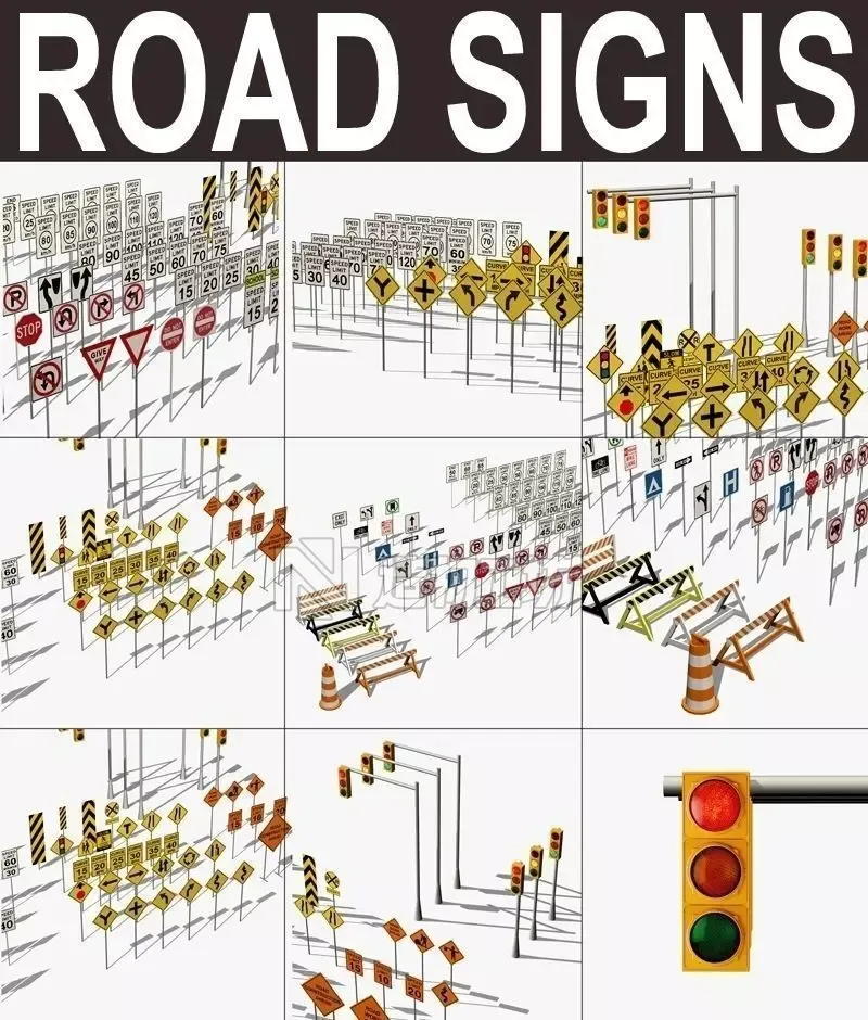 Traffic signs Low-poly 3D model