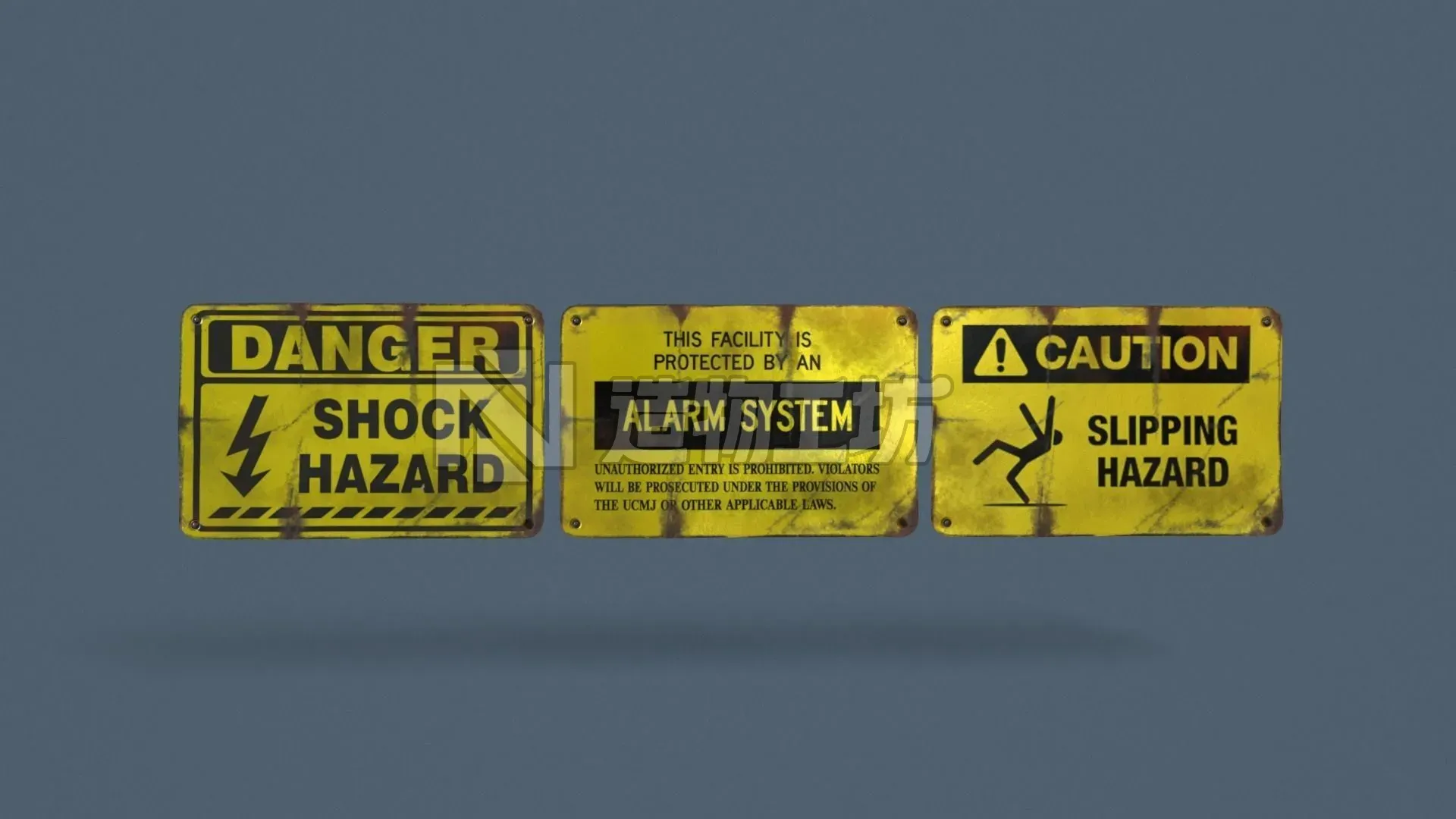 Metal warning signs Common Enviroment Assets Low-poly 3D model