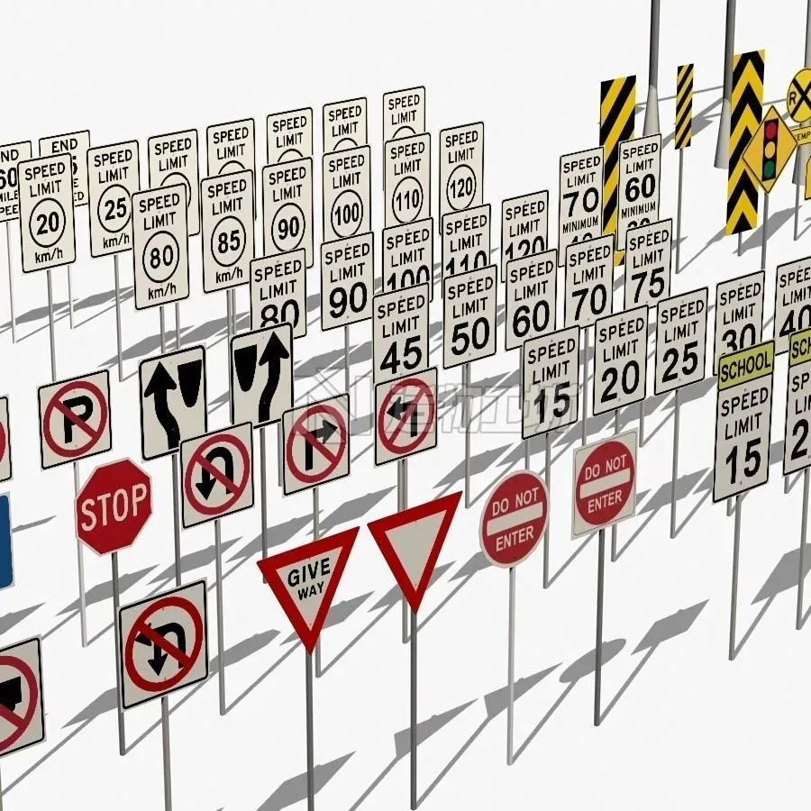Traffic signs Low-poly 3D model