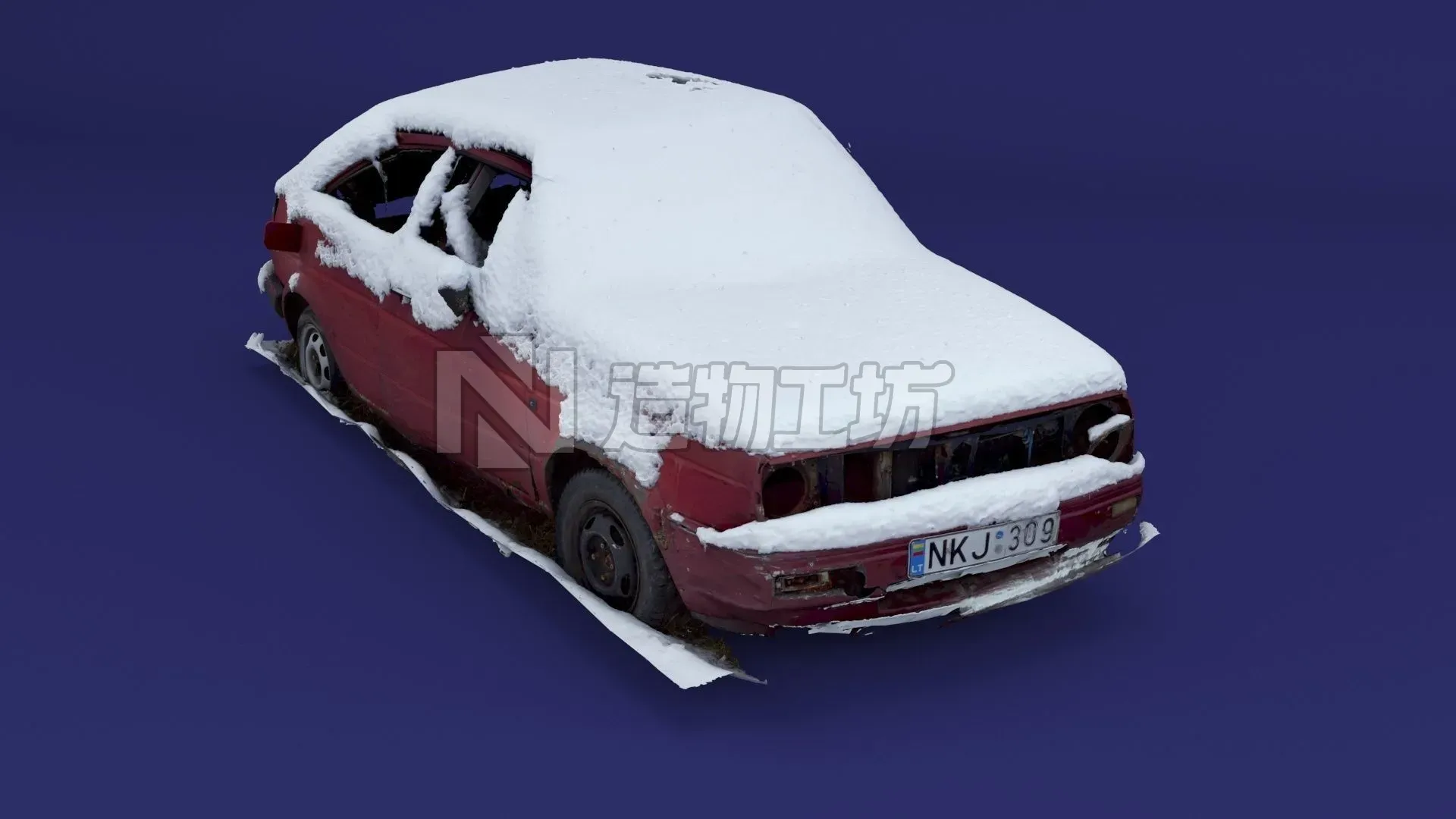 Wrecked Golf Mk II Low-poly 3D model