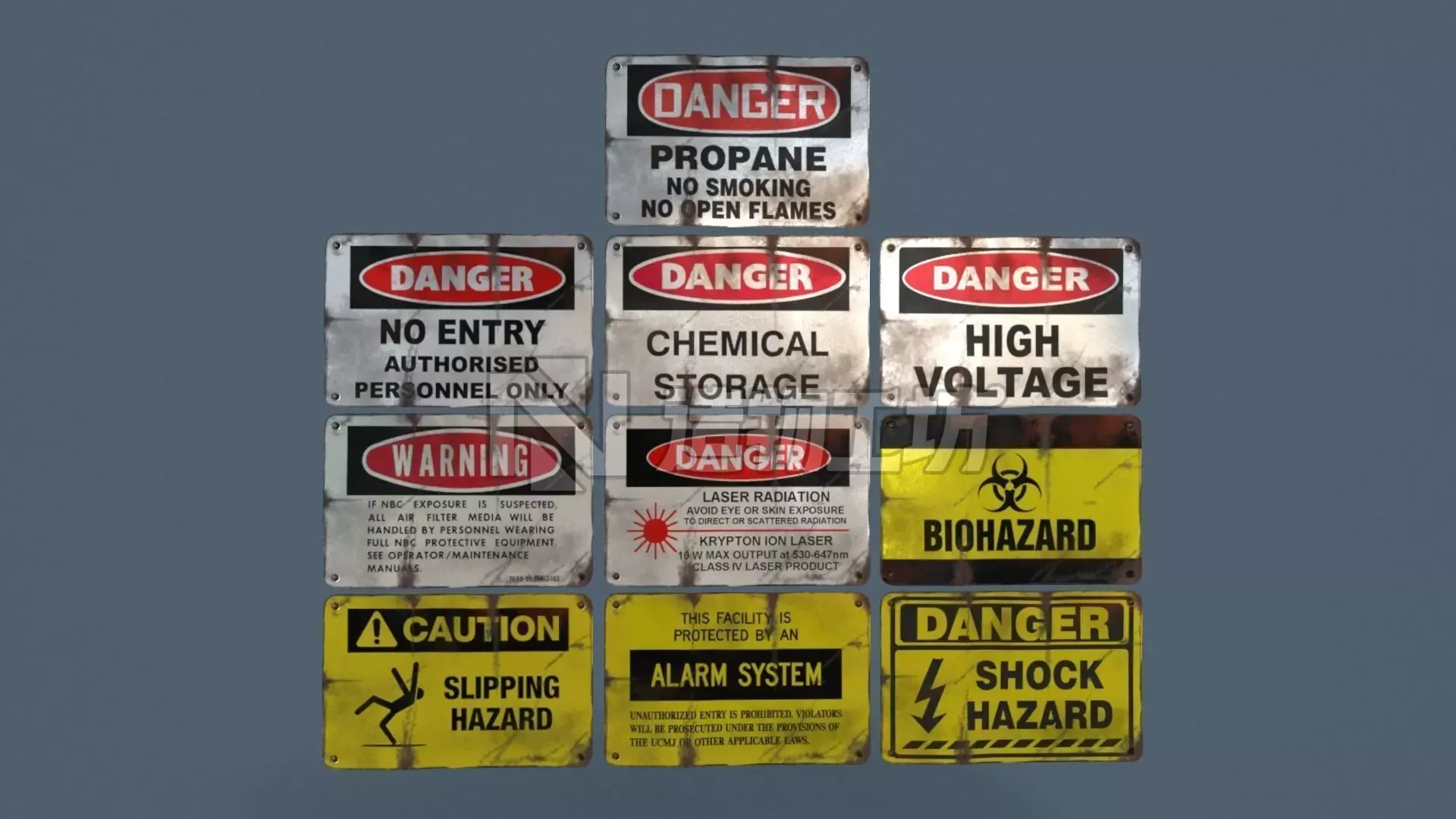 Metal warning signs Common Enviroment Assets Low-poly 3D model